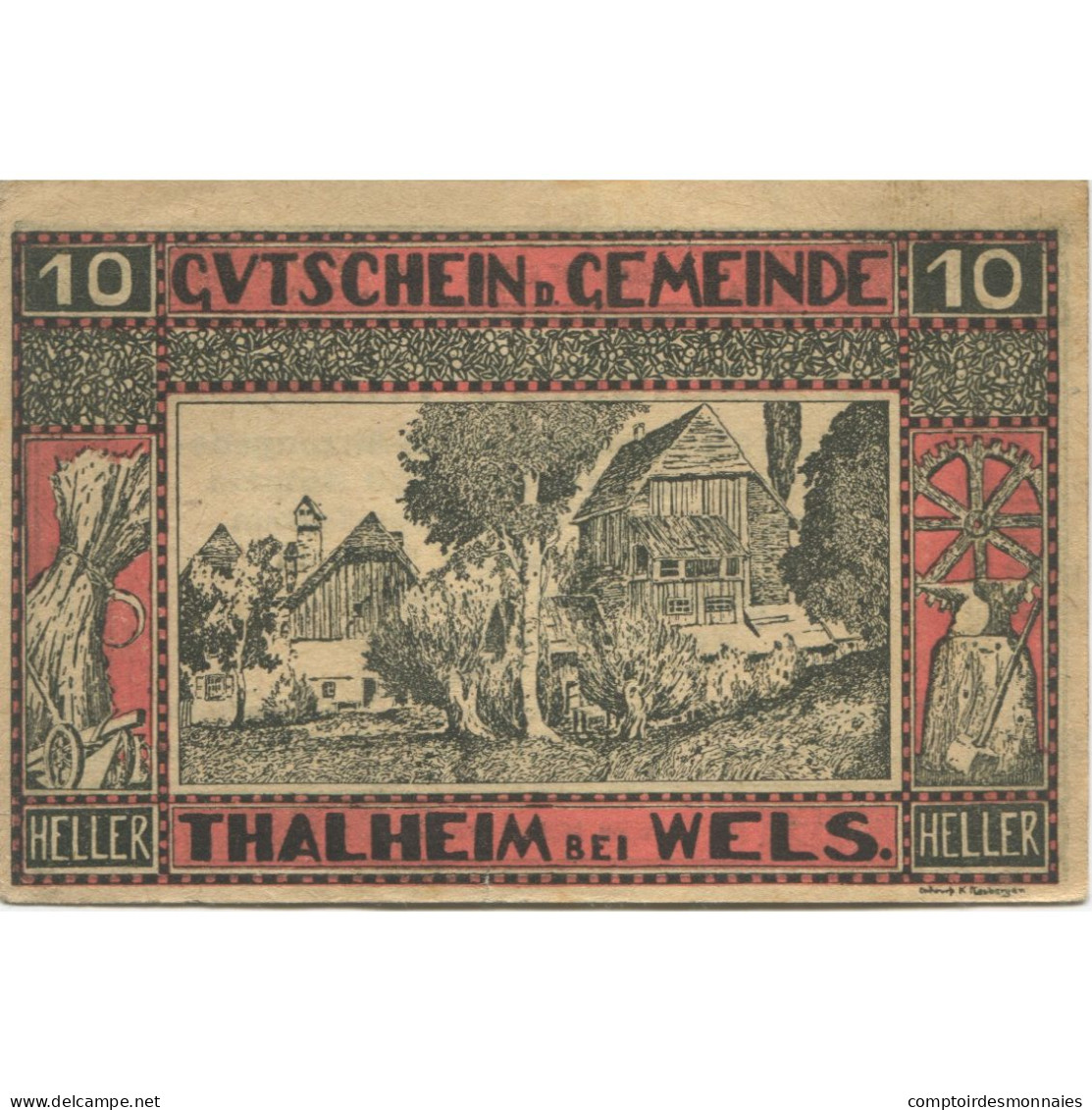 Billet, Autriche, Thalheim, 10 Heller, Village 1920-09-30, SUP, Mehl:FS 1066 - Oesterreich
