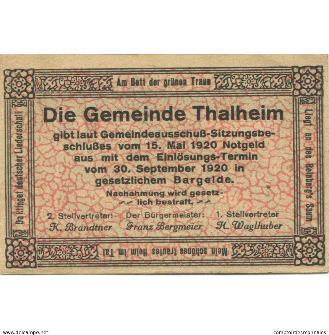 Billet, Autriche, Thalheim, 10 Heller, Village 1920-09-30, SUP, Mehl:FS 1066 - Oesterreich