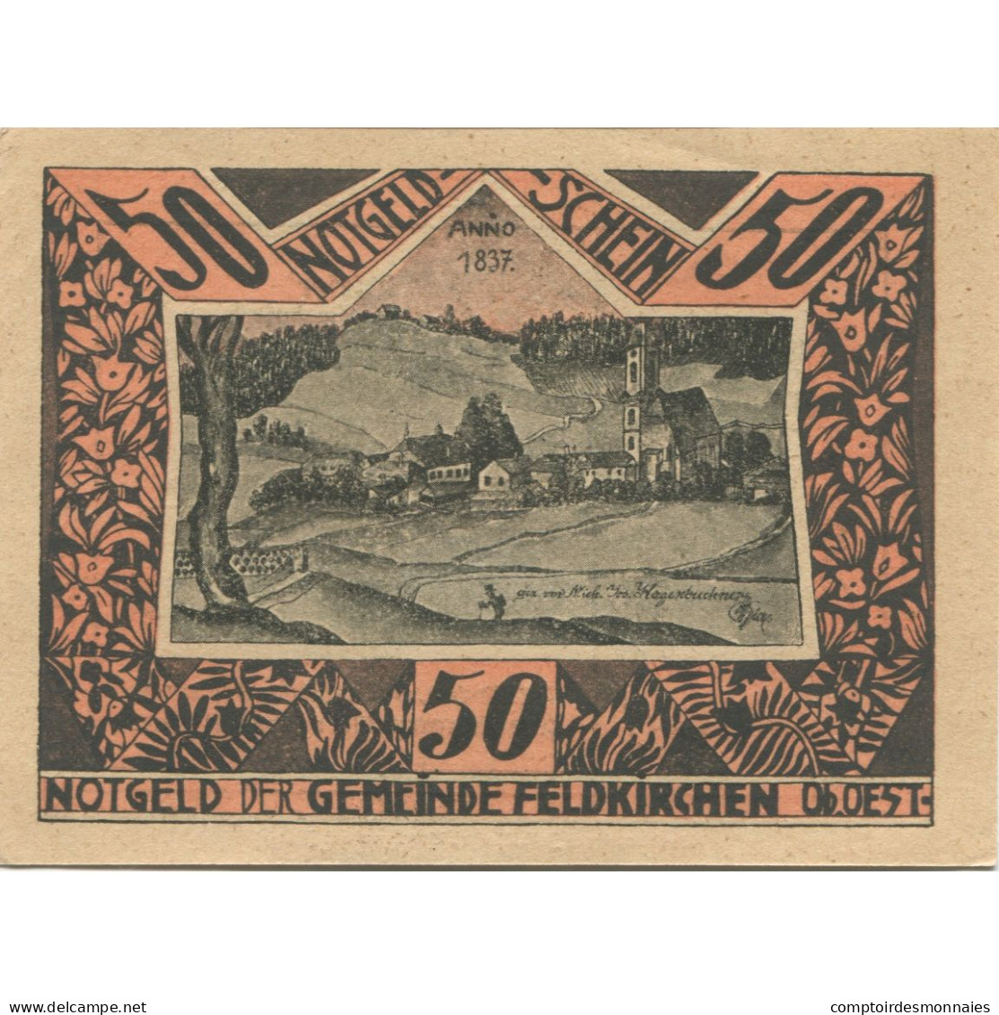 Billet, Autriche, Feldkirchen, 50 Heller, Village 1921-03-15, SPL Mehl:FS 196a - Oesterreich