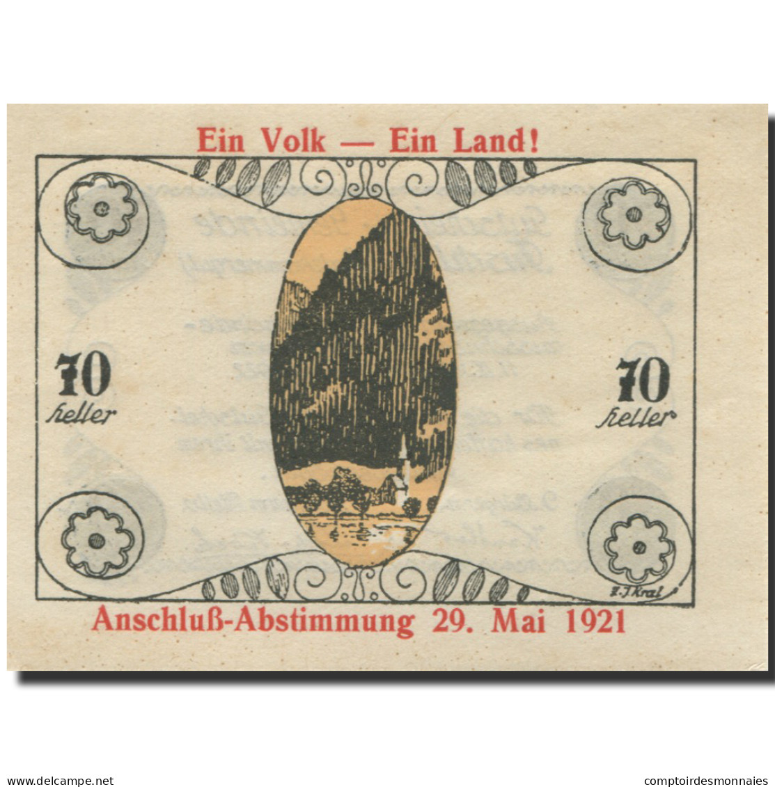 Billet, Autriche, Fuschl, 70 Heller, Montagne 1922-01-01, SPL Mehl:FS 215b - Austria