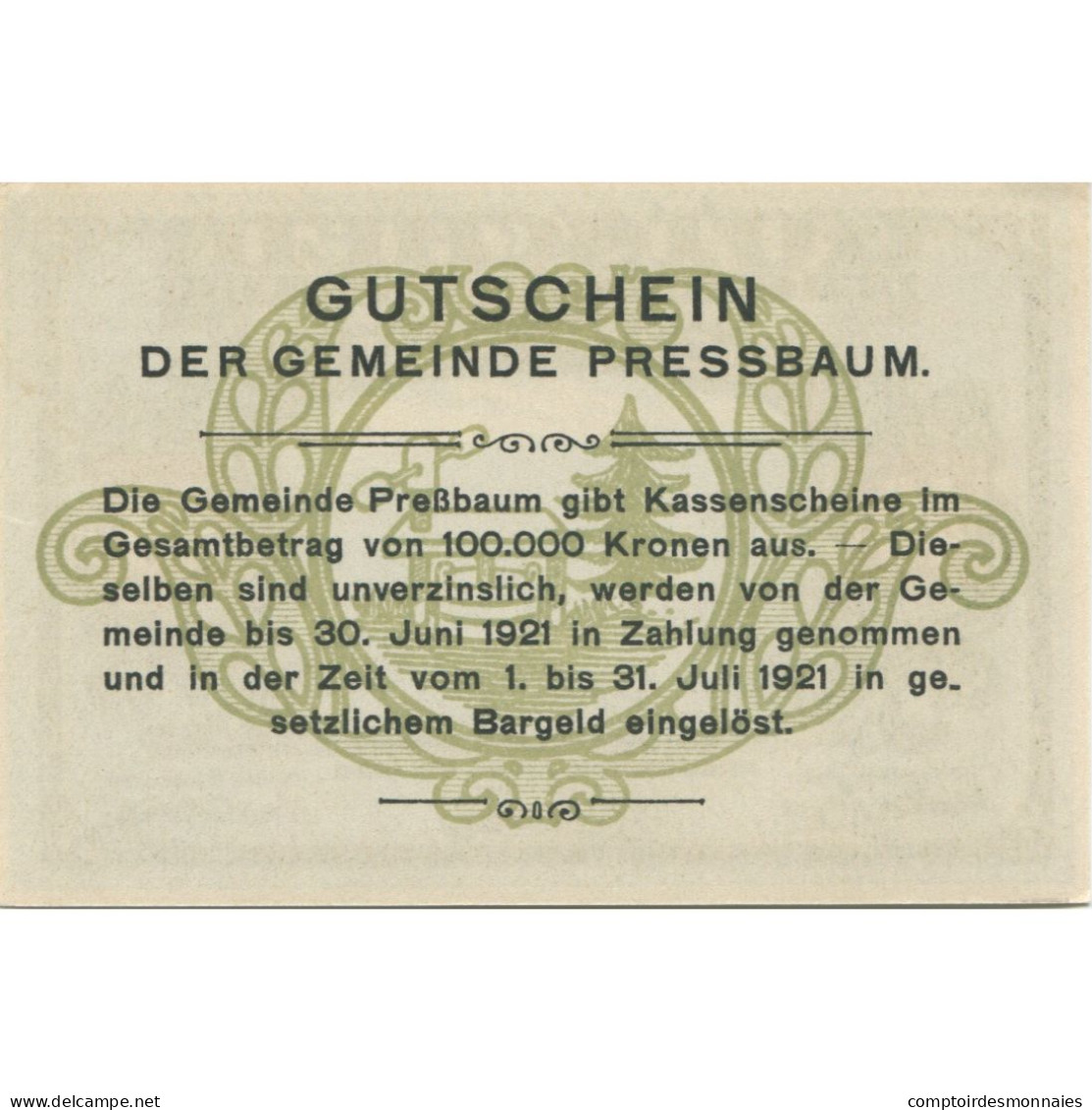 Billet, Autriche, Pressbaum, 40 Heller, Eglise 1921-07-31, SPL, Mehl:FS 784a - Oesterreich