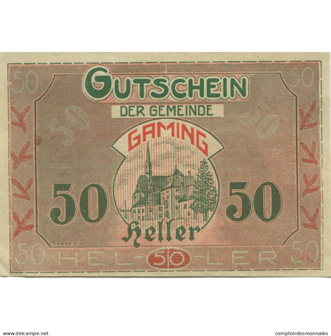 Billet, Autriche, Gaming, 50 Heller, Eglise, 1920, 1920-12-31, SPL, Mehl:FS 220a - Oesterreich