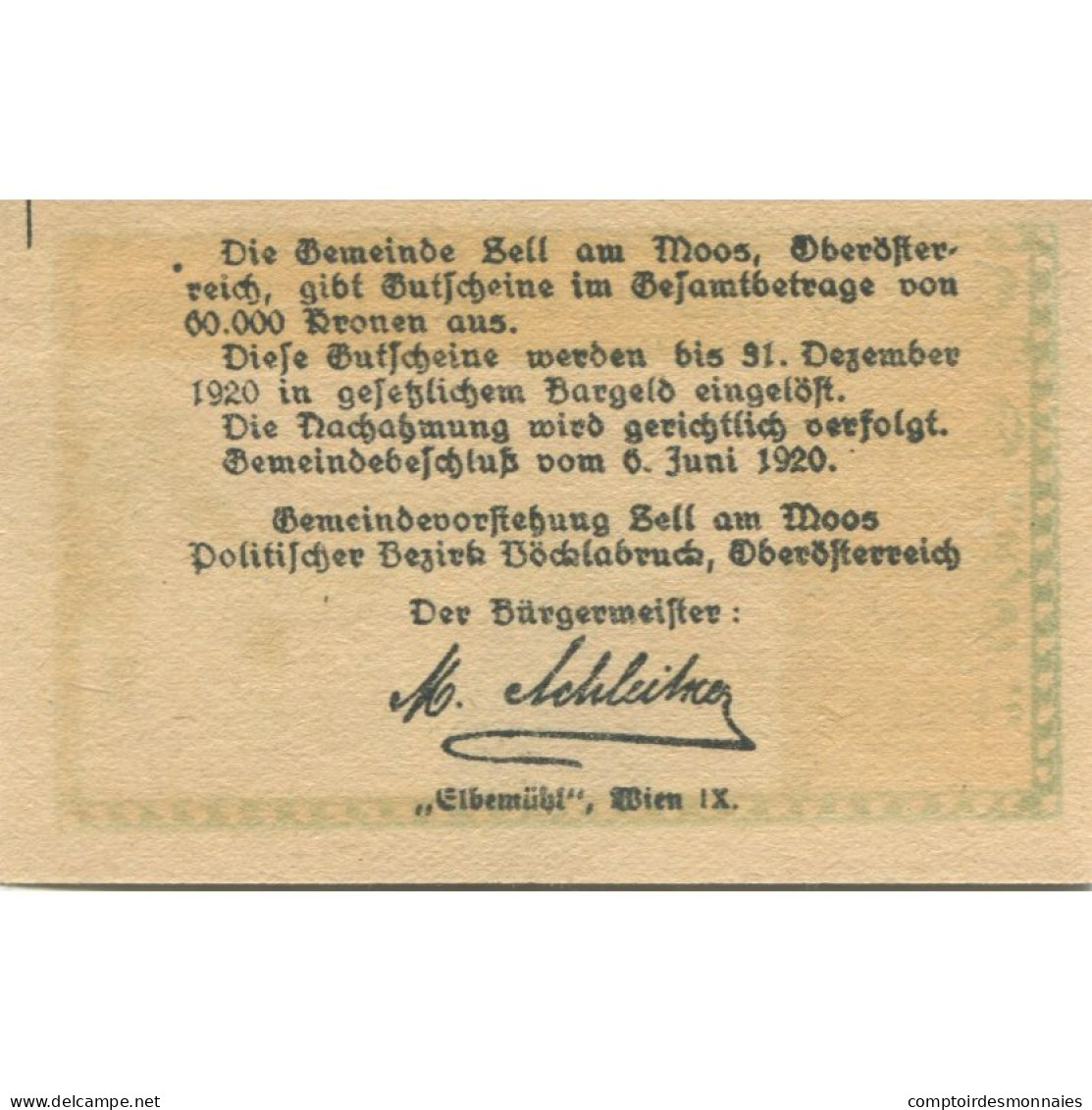 Billet, Autriche, Moos, 20 Heller, Maison, 1920, 1920-12-31, SPL, Mehl:FS 1268 - Oesterreich