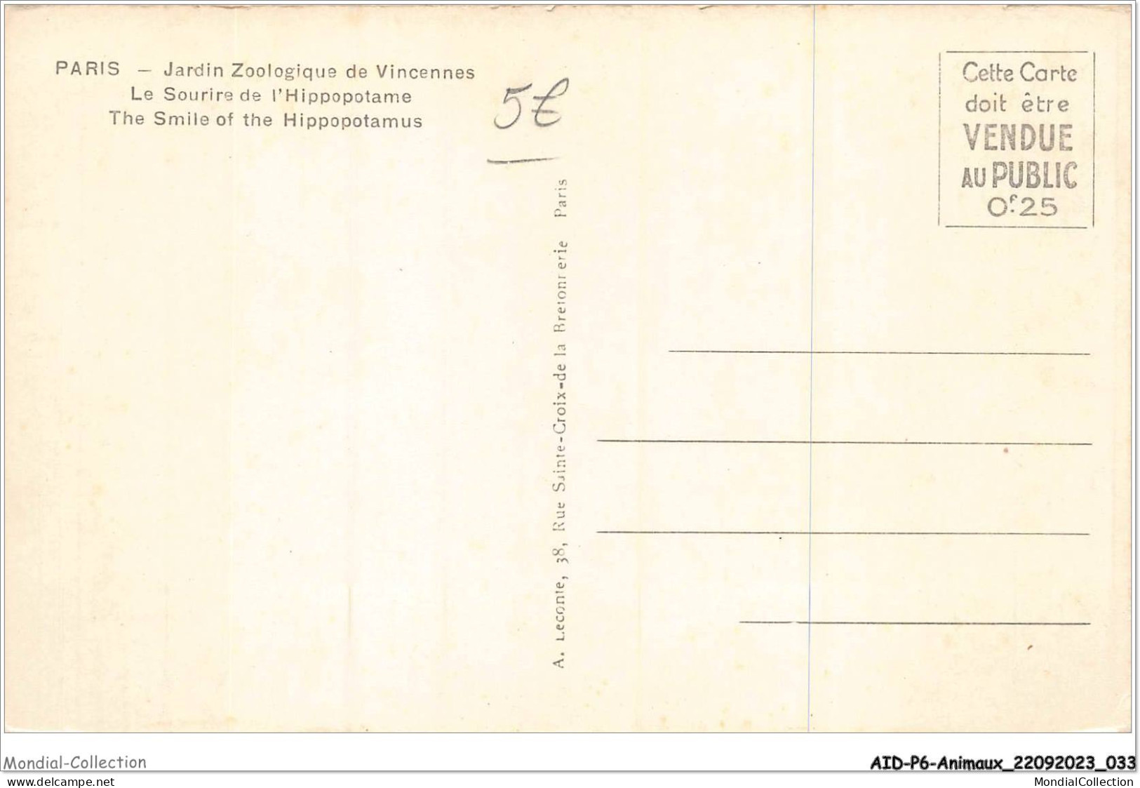 AIDP6-ANIMAUX-0493 - Paris - Jardin Zoologique De Vincennes - Le Sourire De L'hippopotame  - Hipopótamos