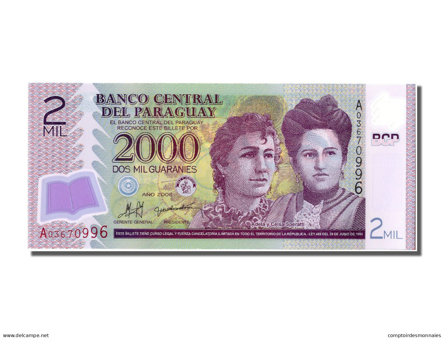 Billet, Paraguay, 2000 Guaranies, 2008, NEUF - Paraguay