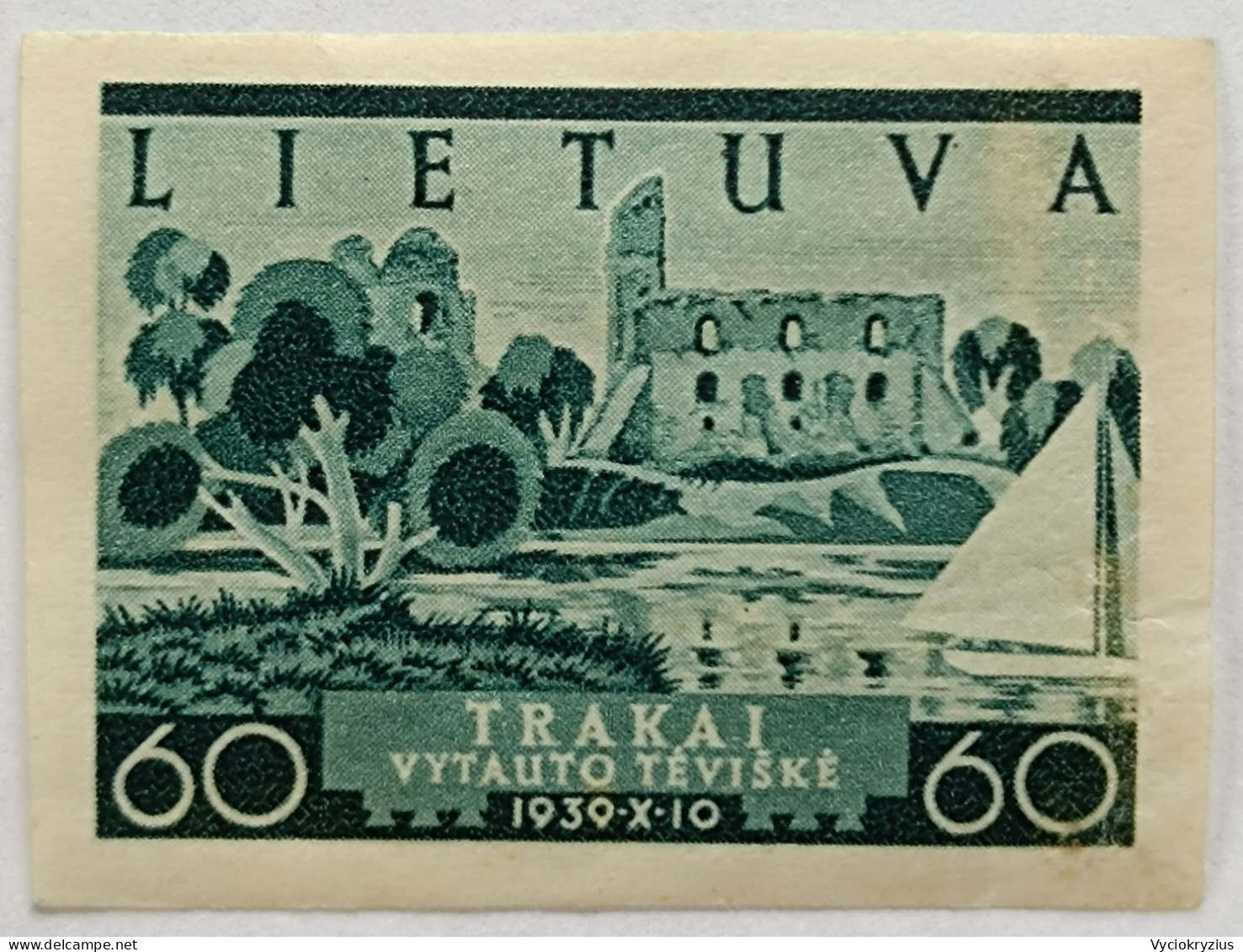 LITHUANIA LIETUVA Tentative Mi 445 60 Ct Graublau (color!) 1940 - Litauen