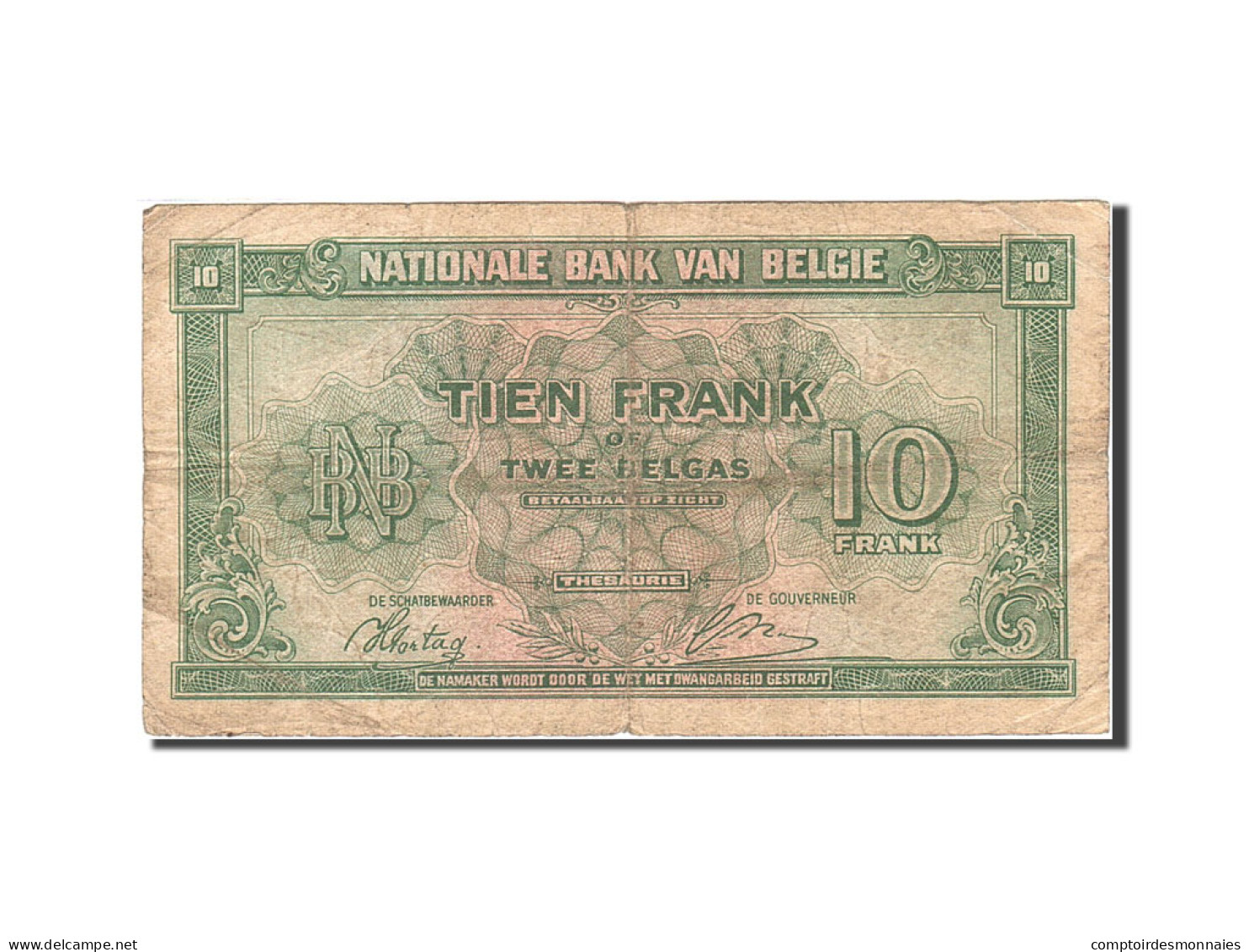 Billet, Belgique, 10 Francs-2 Belgas, 1943-1945, 1943-02-01, KM:122, B - 10 Francos-2 Belgas