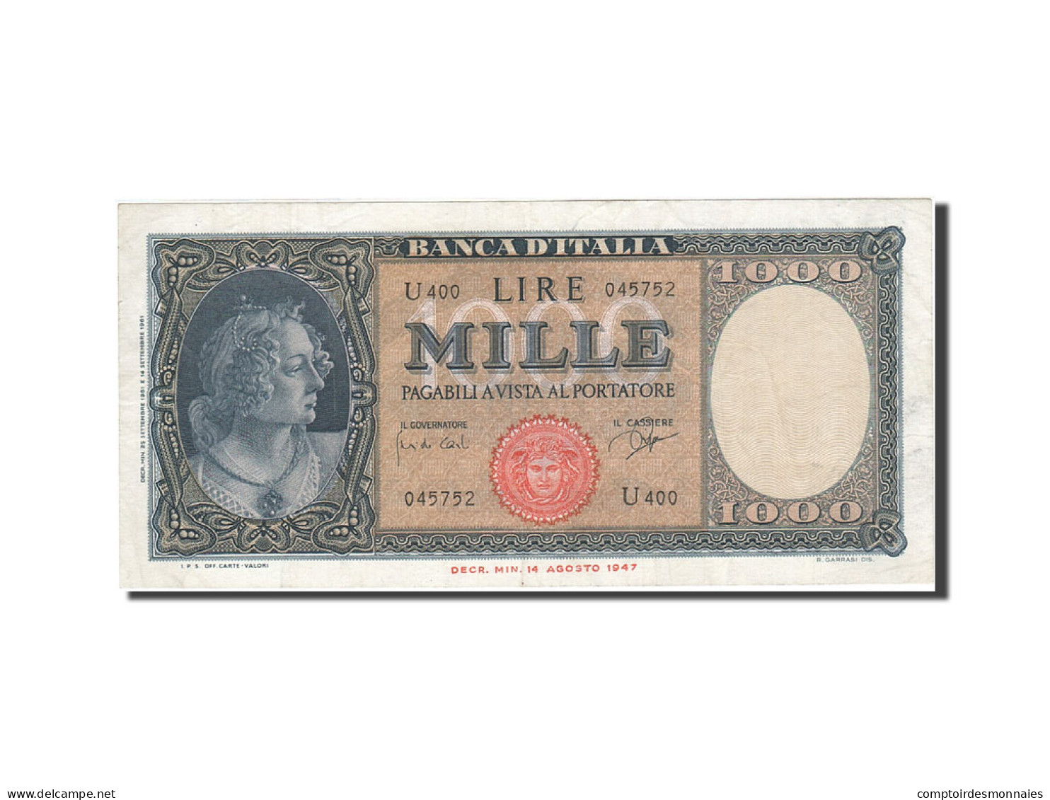 Billet, Italie, 1000 Lire, 1948, 1961-09-25, KM:88d, TTB+ - 1000 Liras