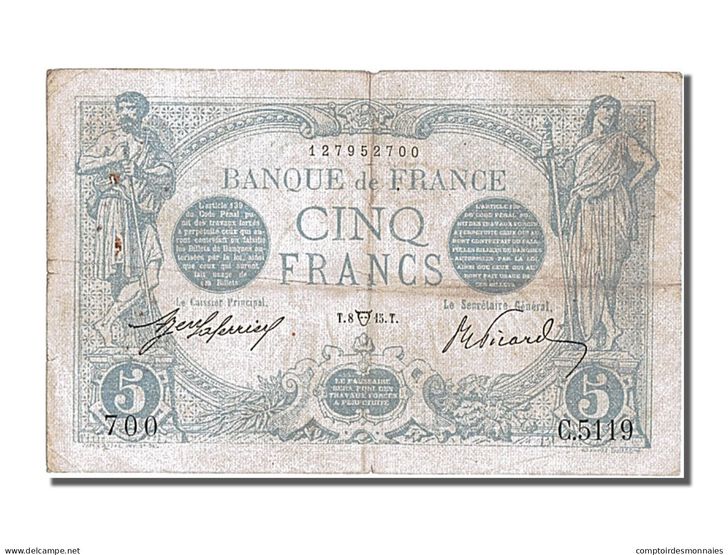 Billet, France, 5 Francs, 5 F 1912-1917 ''Bleu'', 1915, 1915-04-08, TTB - 5 F 1912-1917 ''Bleu''