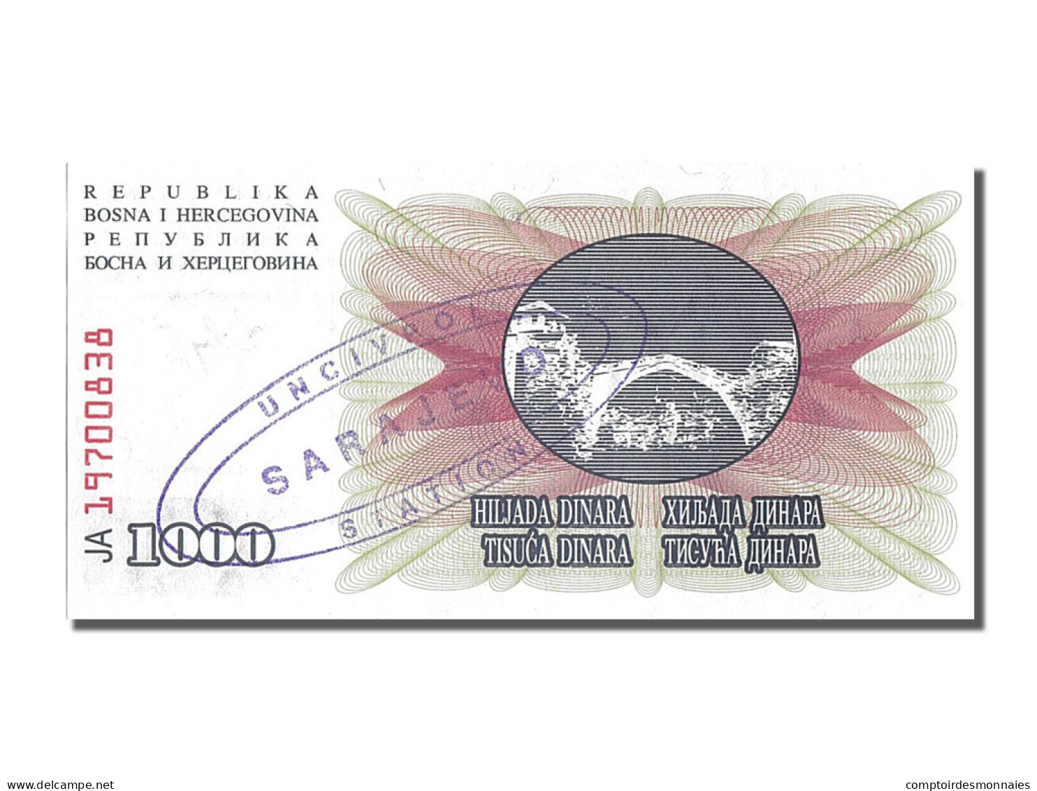 Billet, Bosnia - Herzegovina, 1000 Dinara, 1992, 1922-07-01, NEUF - Bosnien-Herzegowina