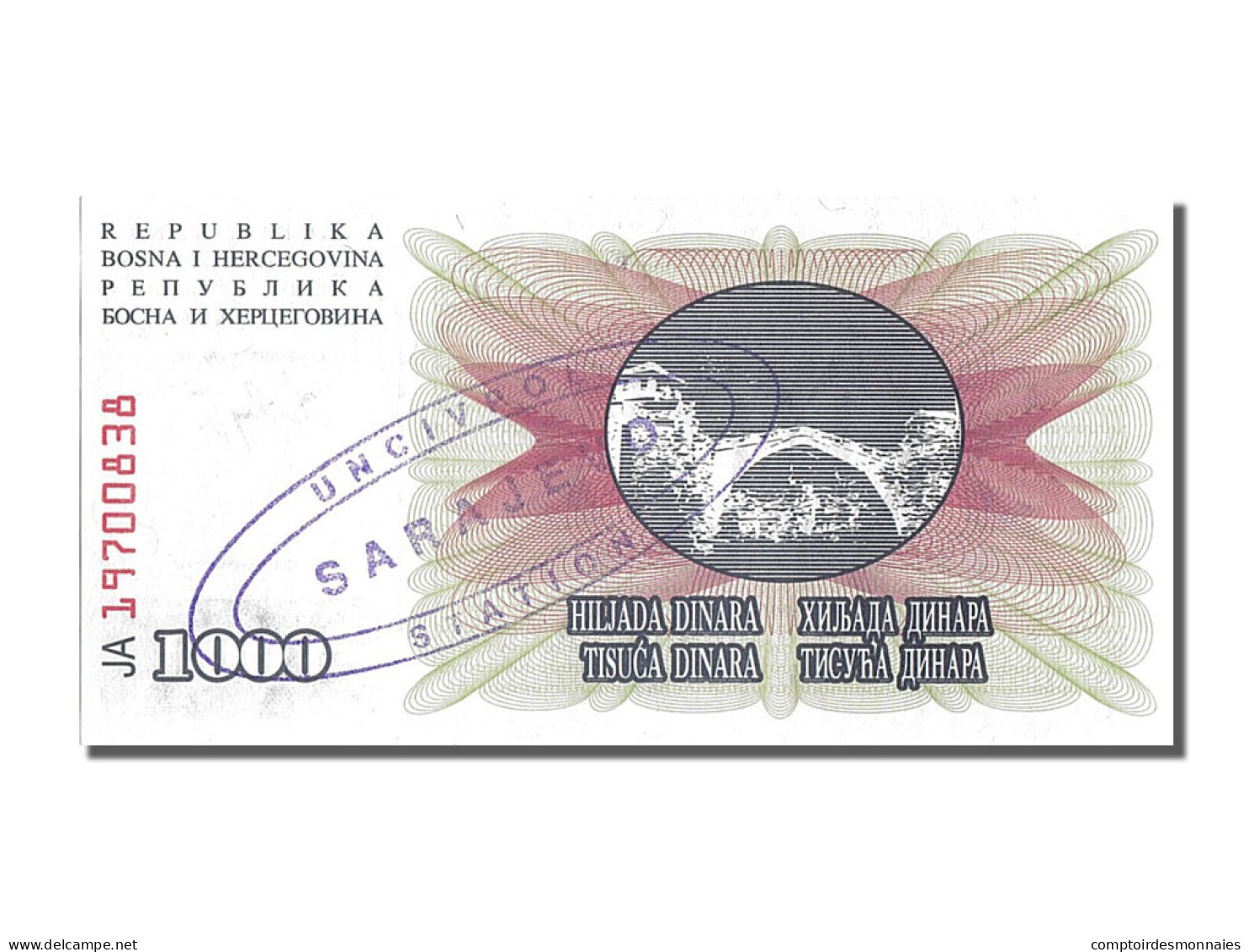 Billet, Bosnia - Herzegovina, 1000 Dinara, 1992, 1922-07-01, NEUF - Bosnië En Herzegovina