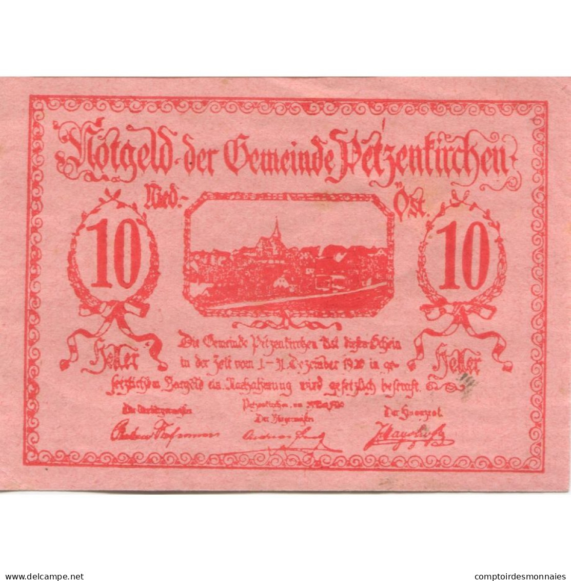 Billet, Autriche, Petzenkirchen, 10 Heller, Village 1920-12-31, SPL Mehl:FS 740a - Austria