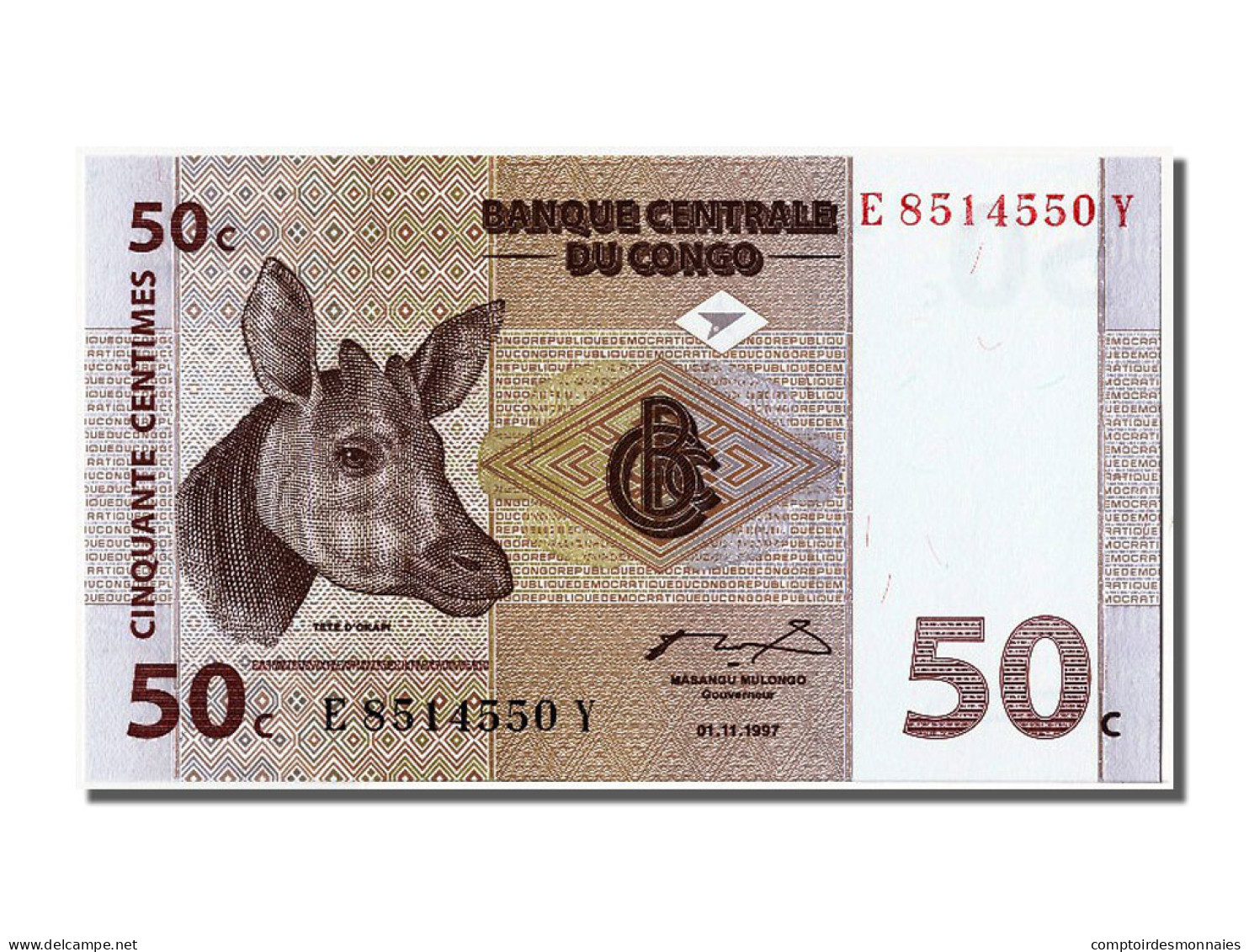 Billet, Congo Democratic Republic, 50 Centimes, 1997, 1997-11-01, NEUF - Repubblica Democratica Del Congo & Zaire