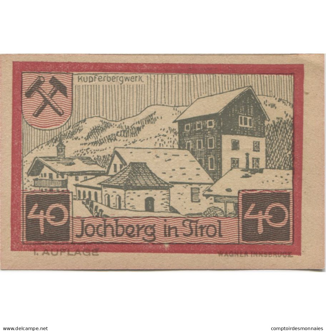 Billet, Autriche, Jochberg, 40 Heller, Eglise 1921-01-31, SPL, Mehl:FS 419a - Oesterreich
