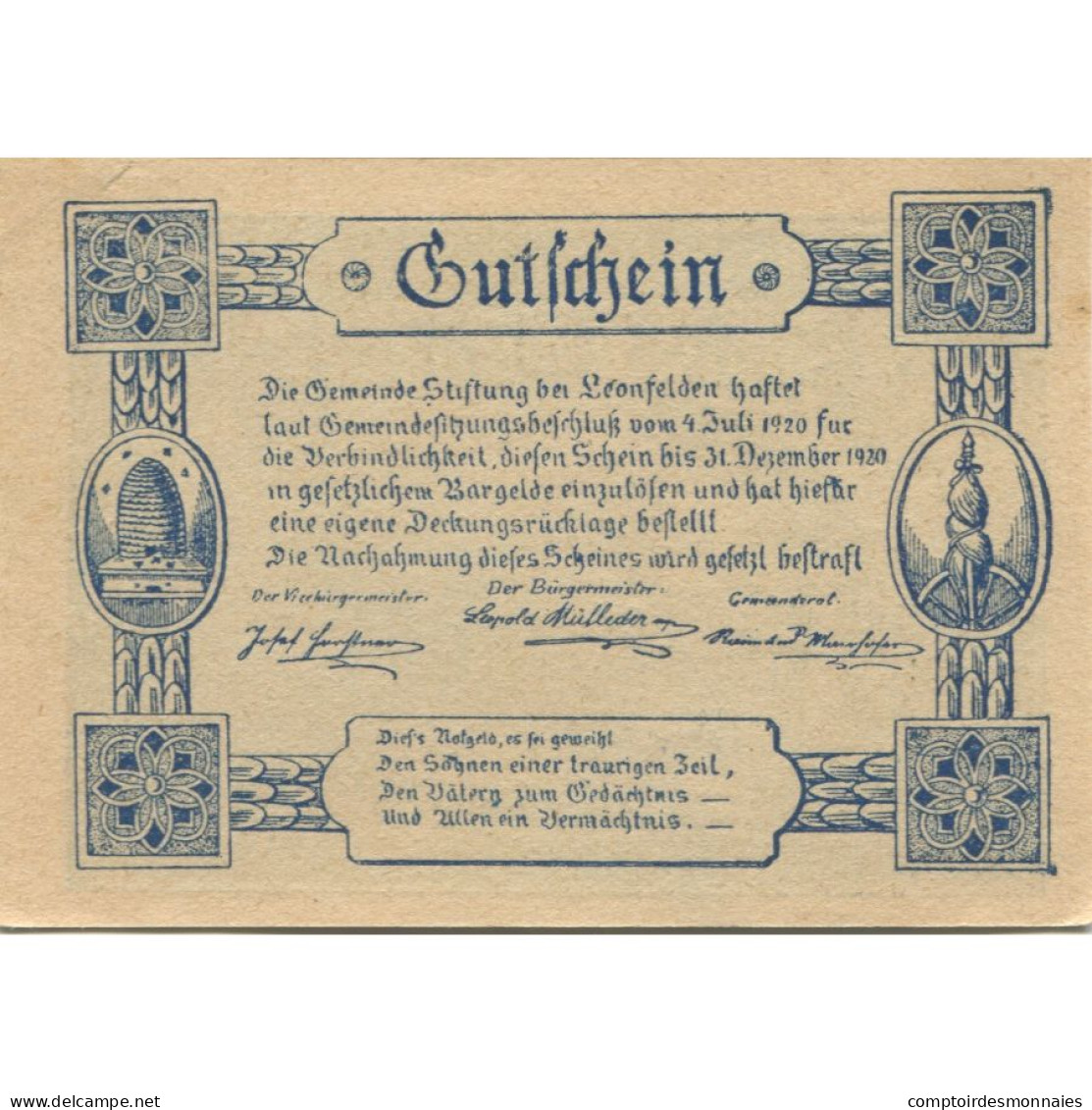 Billet, Autriche, Leonfelden, 50 Heller, Cheval 1920-12-31, SPL, Mehl:FS 1037a - Oesterreich