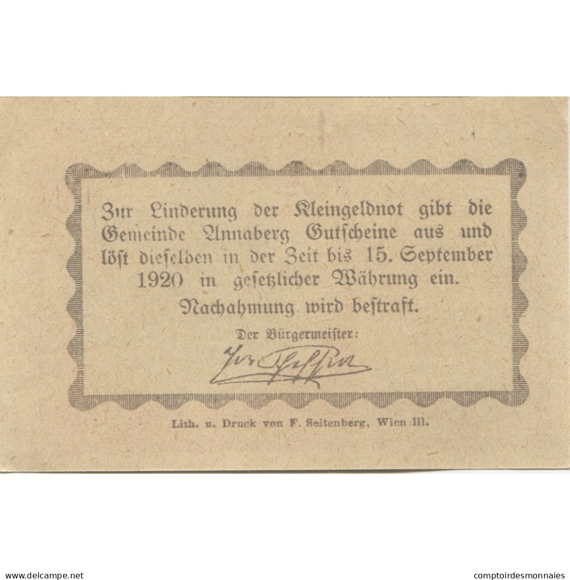 Billet, Autriche, Annaberg, 20 Heller, Village 1920-09-15, SPL, Mehl:FS 44a - Austria