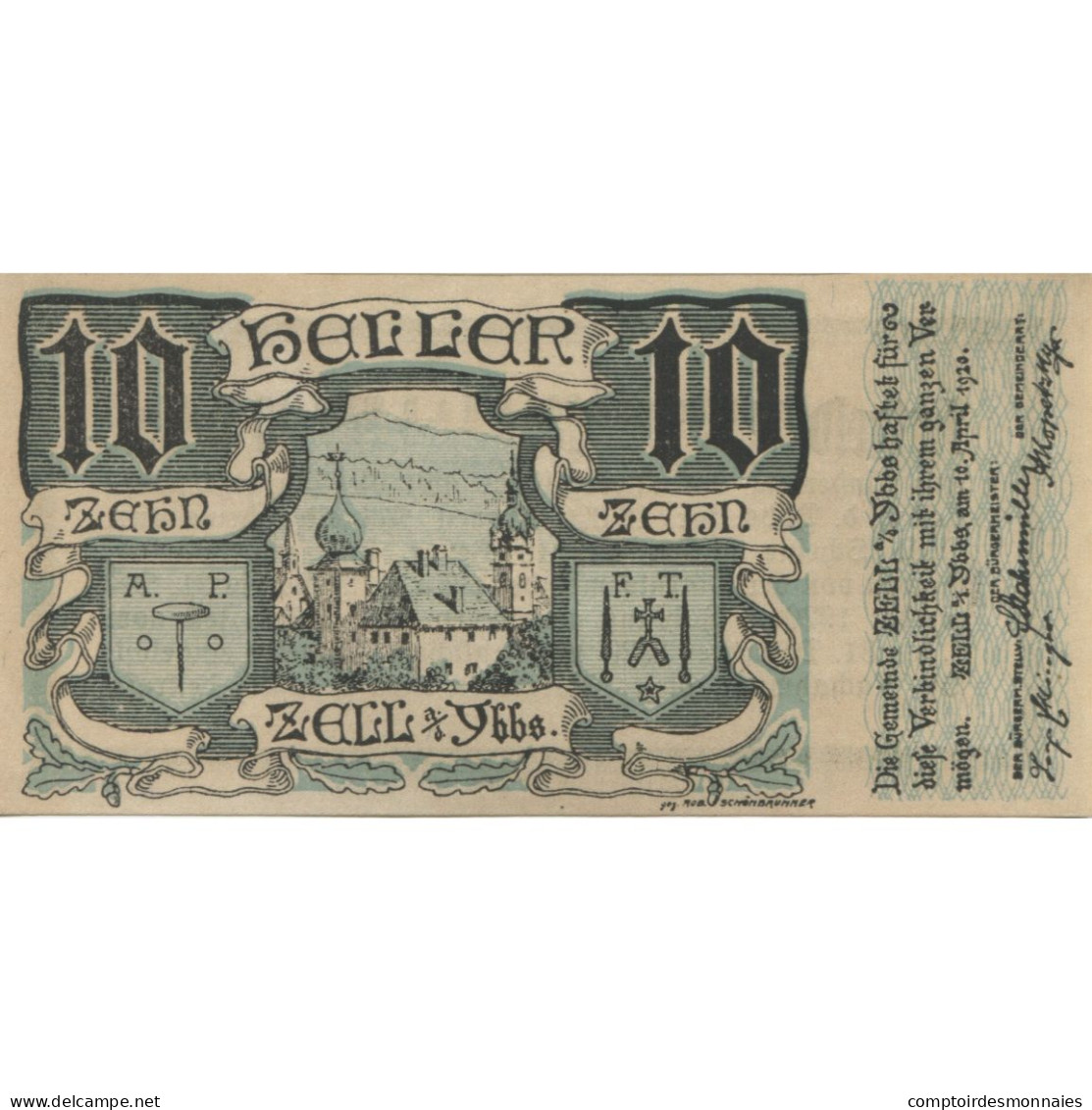 Billet, Autriche, Zell A/d Ybbs, 10 Heller, Château, 1920 SPL Mehl:FS 1272aC - Oesterreich