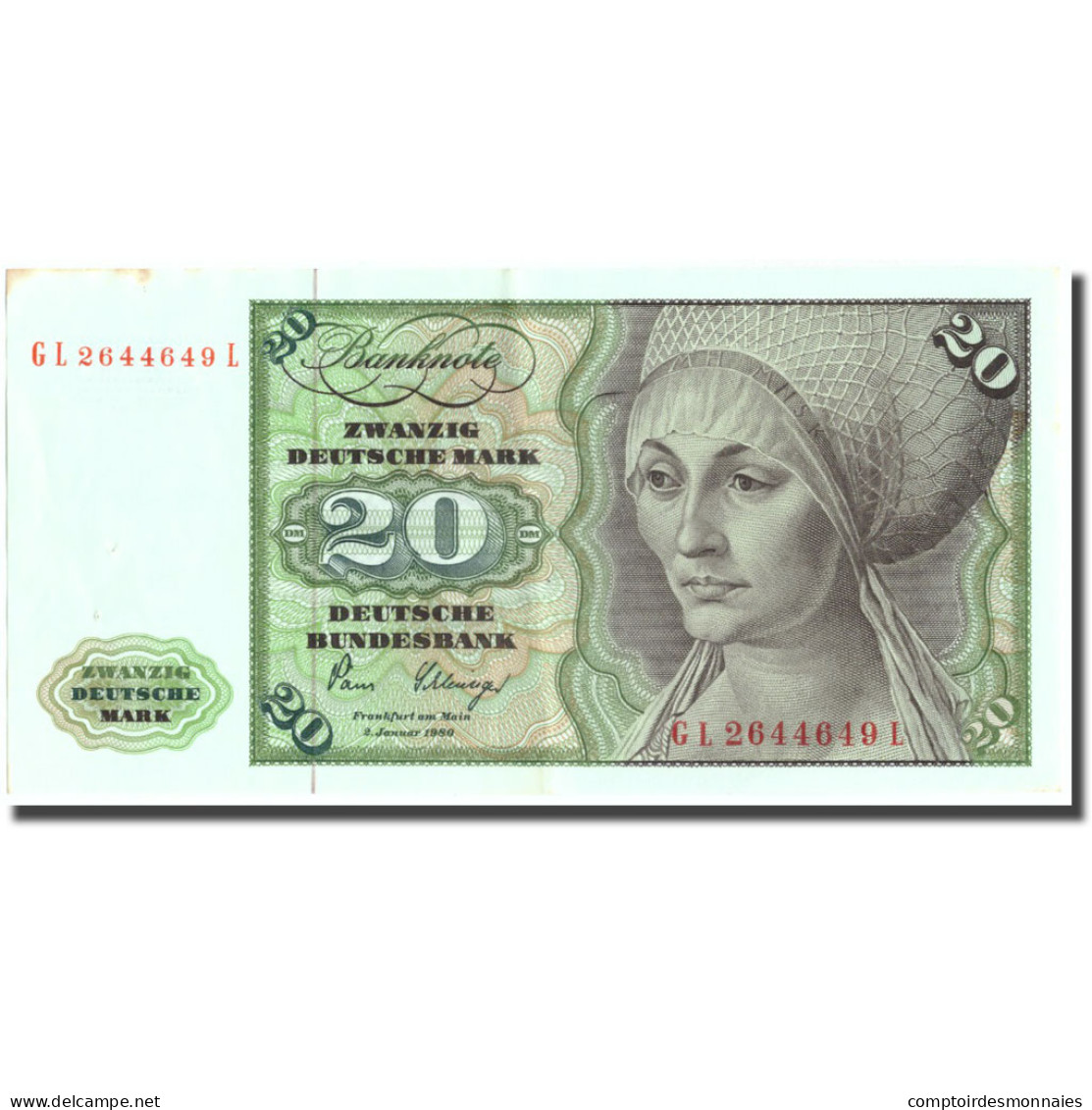 Billet, République Fédérale Allemande, 20 Deutsche Mark, 1980, 1980-01-02 - 20 Deutsche Mark