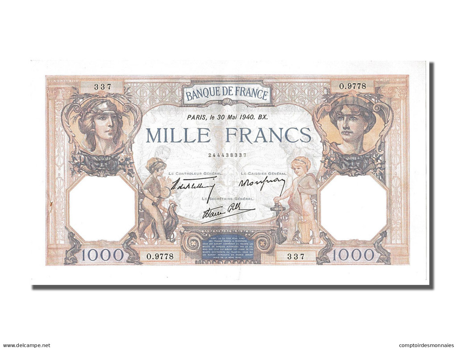 Billet, France, 500 Francs, 1 000 F 1927-1940 ''Cérès Et Mercure'', 1940 - 1 000 F 1927-1940 ''Cérès E Mercure''