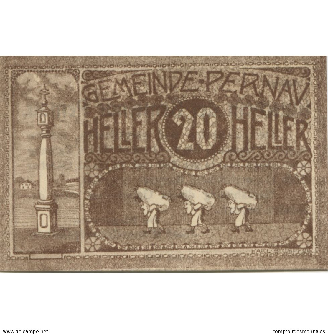 Billet, Autriche, Pernau, 20 Heller, Monument 1920-10-31, SPL Mehl:FS 734Ia - Austria
