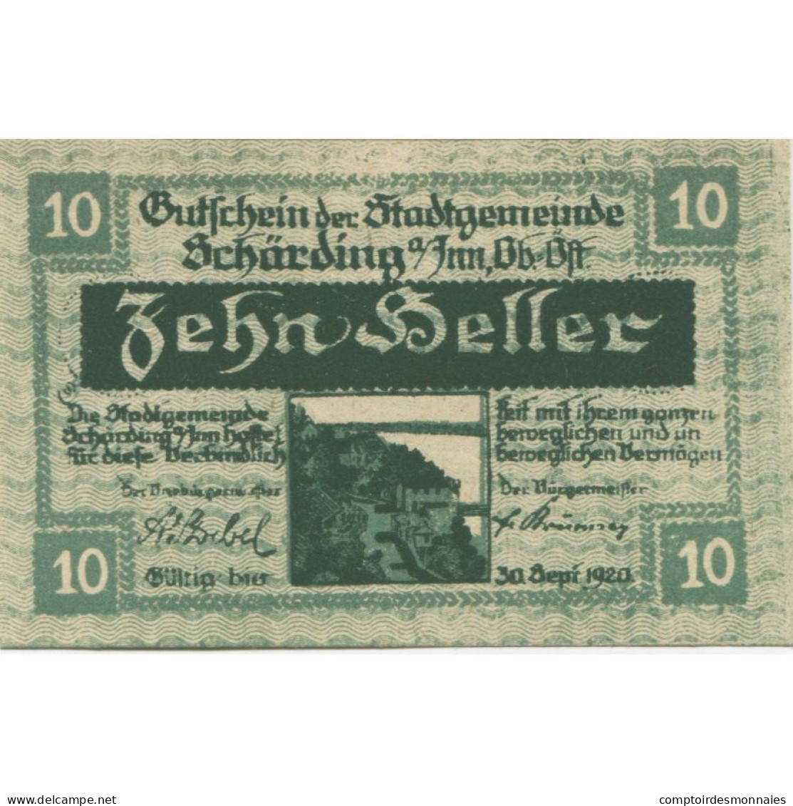 Billet, Autriche, Schärding, 10 Heller, Paysage 1920-09-30, SPL Mehl:FS 951I - Oesterreich