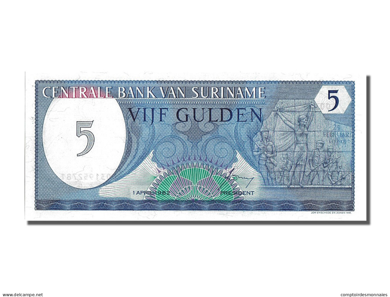 Billet, Suriname, 5 Gulden, 1982, 1982-04-01, NEUF - Suriname