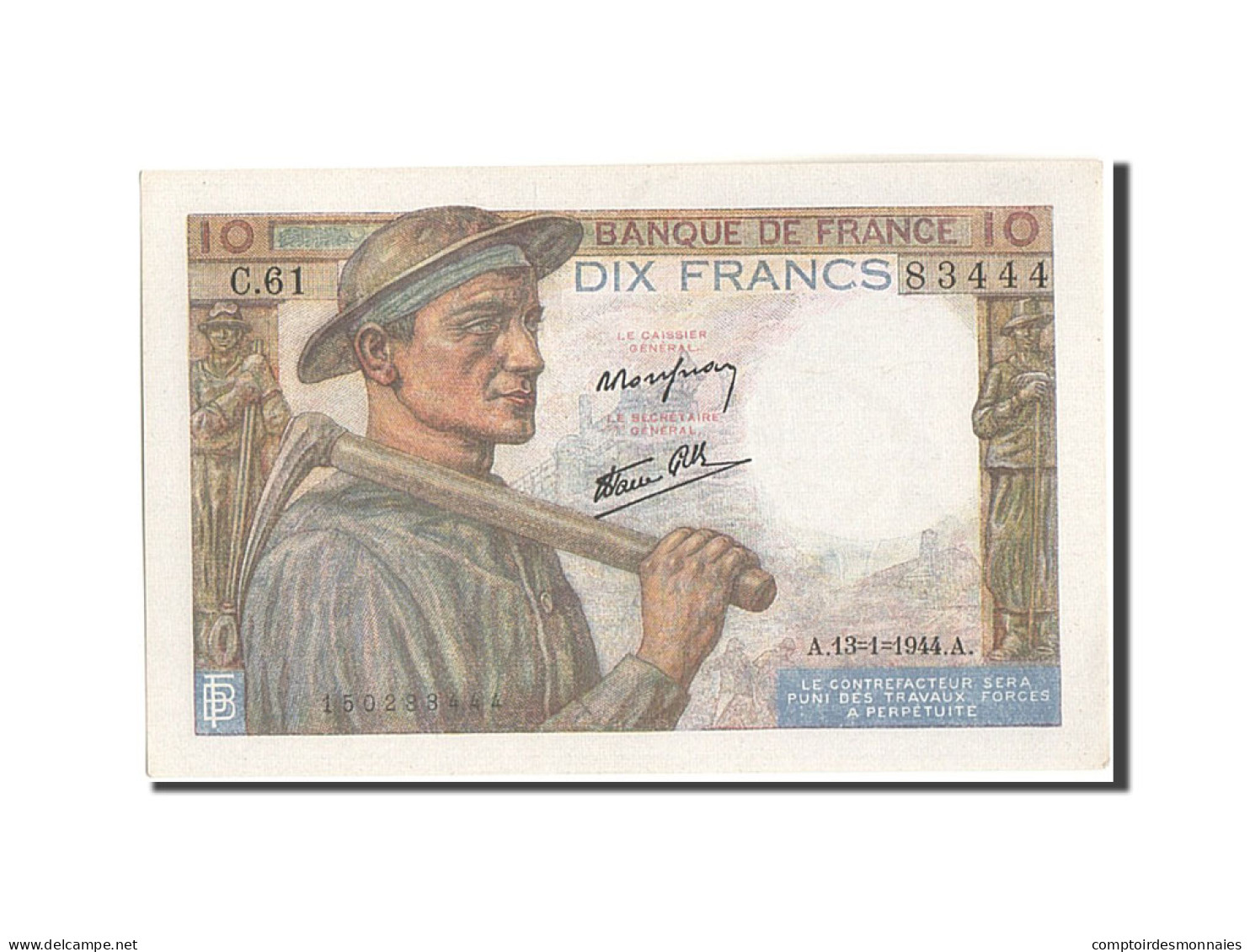 Billet, France, 10 Francs, 10 F 1941-1949 ''Mineur'', 1944, 1944-01-13, SPL - 10 F 1941-1949 ''Mineur''