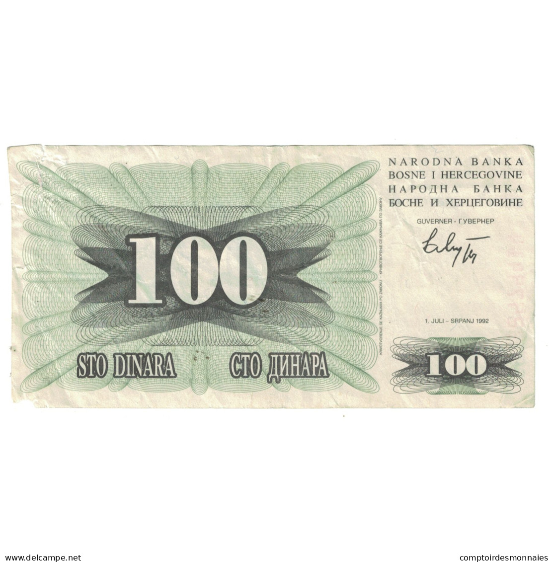 Billet, Bosnie-Herzégovine, 100 Dinara, 1992, 1992-07-01, KM:13a, TB - Bosnië En Herzegovina