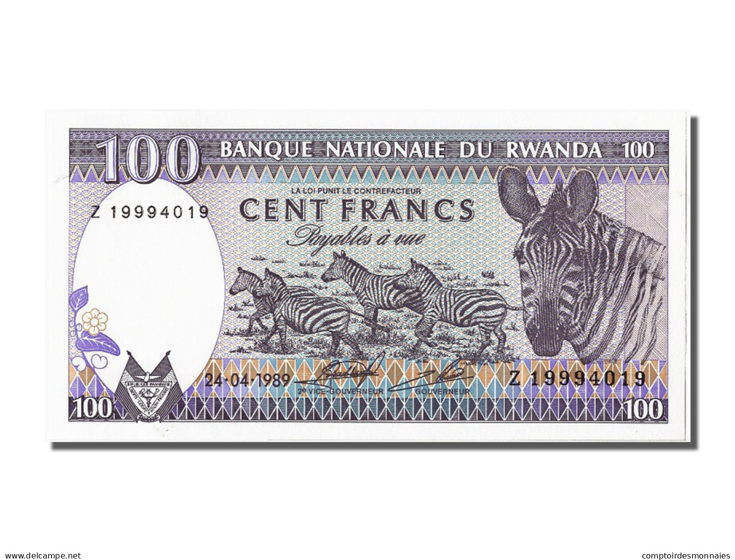 Billet, Rwanda, 100 Francs, 1989, 1989-04-24, NEUF - Rwanda