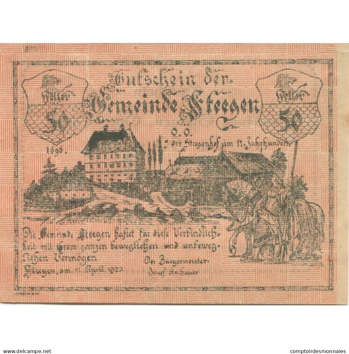 Billet, Autriche, Steegen, 50 Heller, Château, 1920, SPL, Mehl:FS 1012Ic1 - Oesterreich