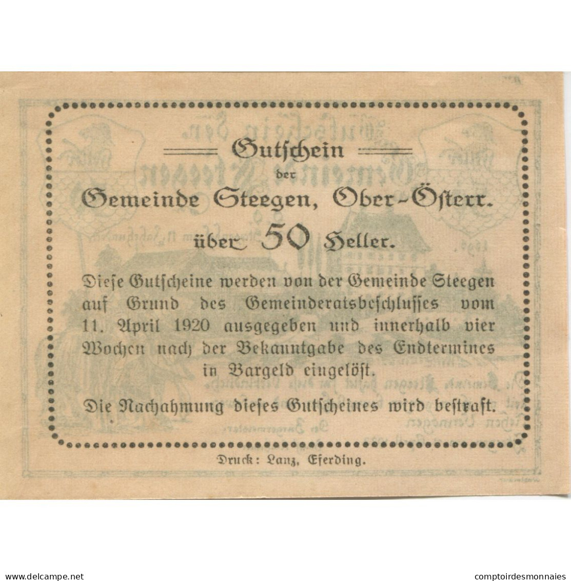 Billet, Autriche, Steegen, 50 Heller, Château, 1920, SPL, Mehl:FS 1012Ic1 - Oesterreich