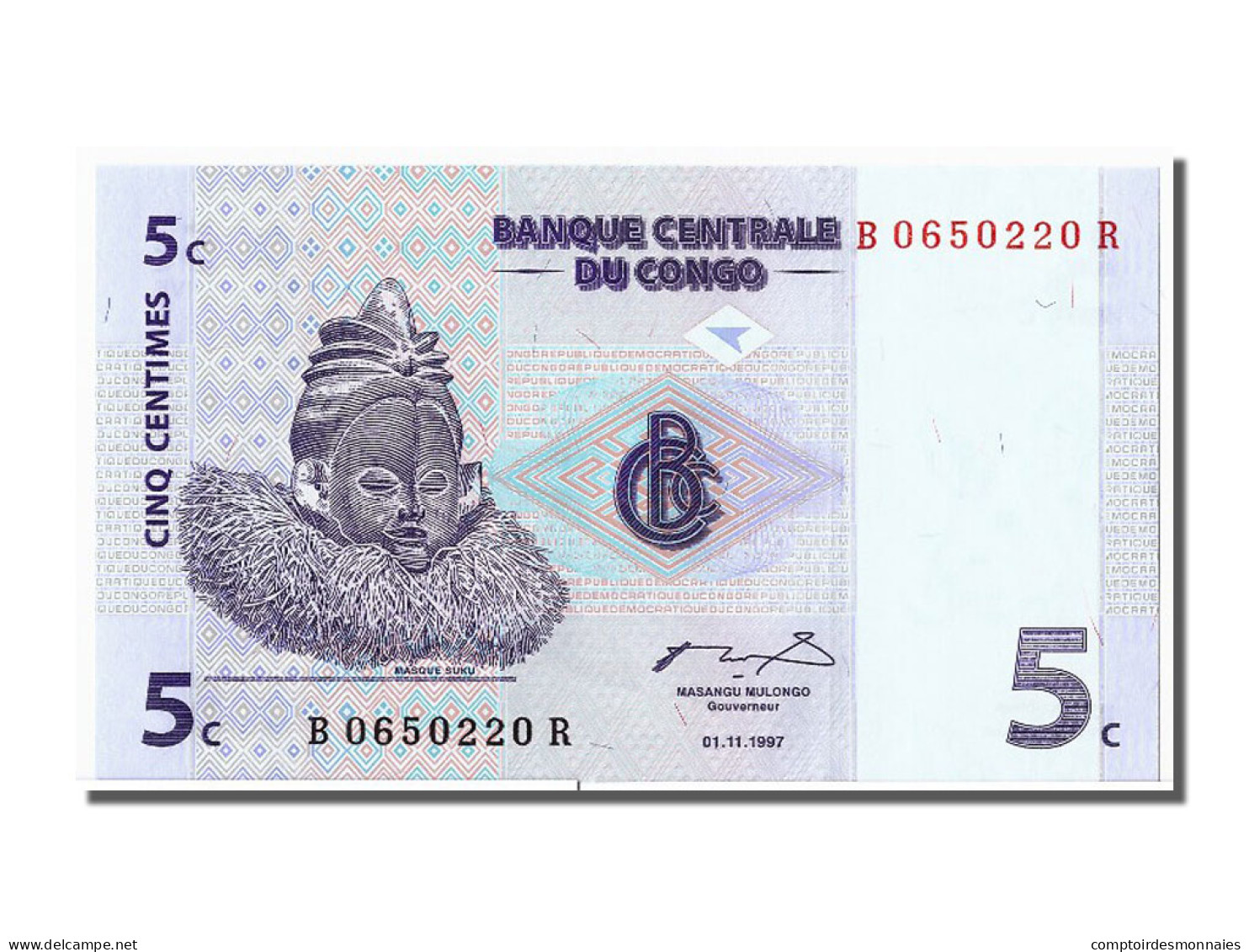 Billet, Congo Democratic Republic, 5 Centimes, 1997, 1997-11-01, NEUF - Democratic Republic Of The Congo & Zaire