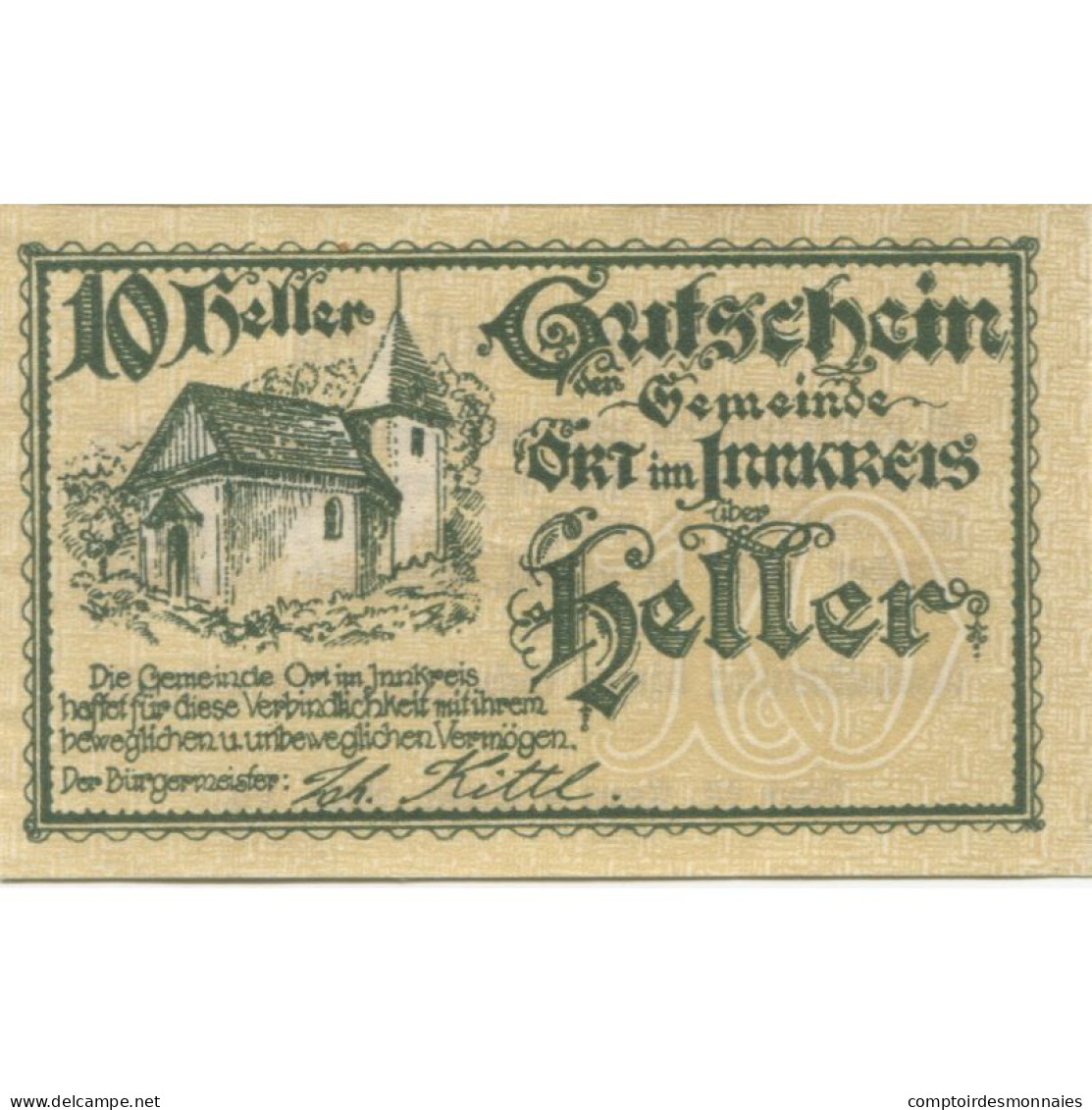 Billet, Autriche, Ort, 10 Heller, Eglise, 1920, 1920-12-31, SPL, Mehl:FS 711b - Oesterreich