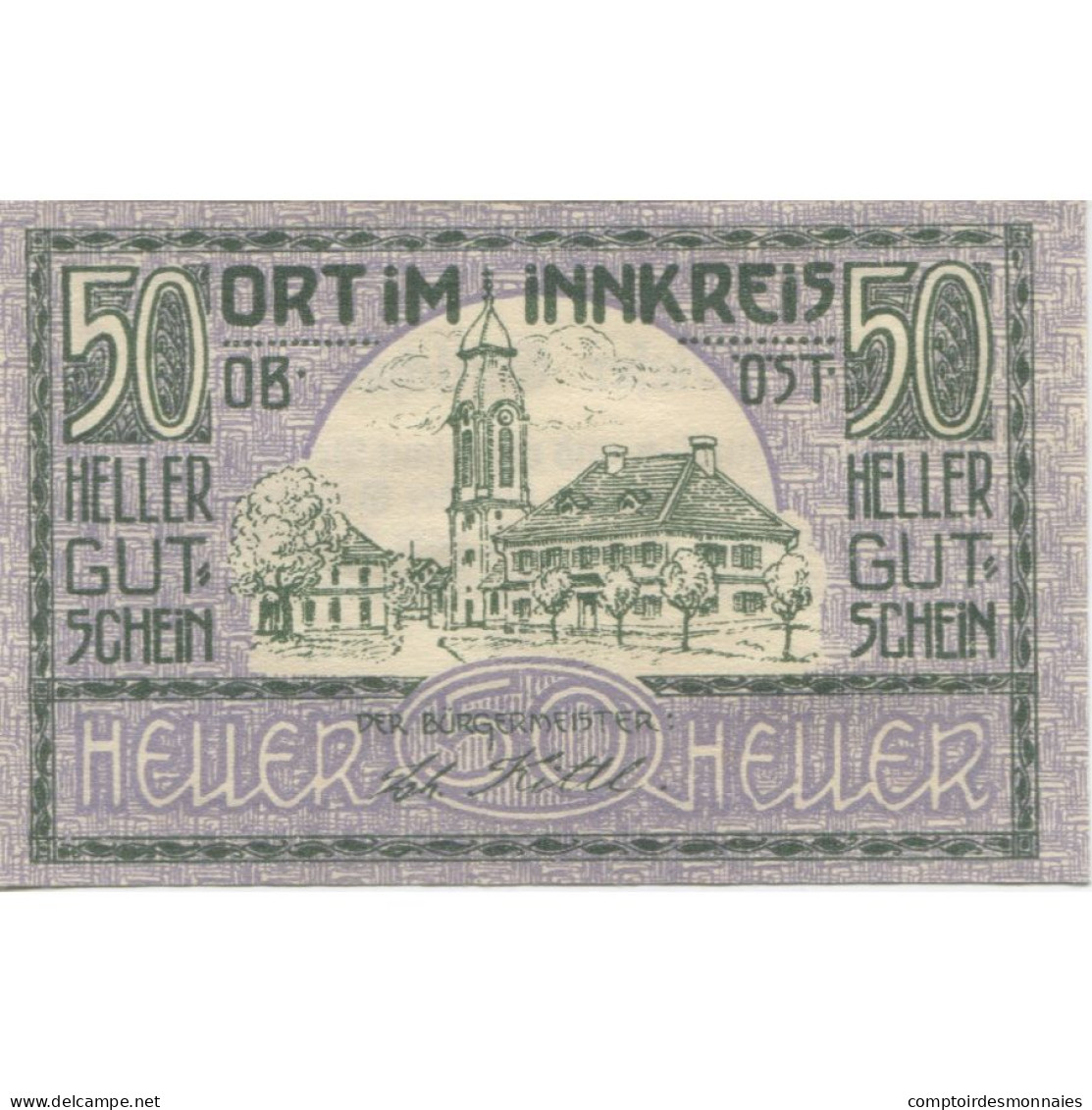 Billet, Autriche, Ort, 50 Heller, Eglise, 1920, 1920-12-31, SPL, Mehl:FS 711a - Austria