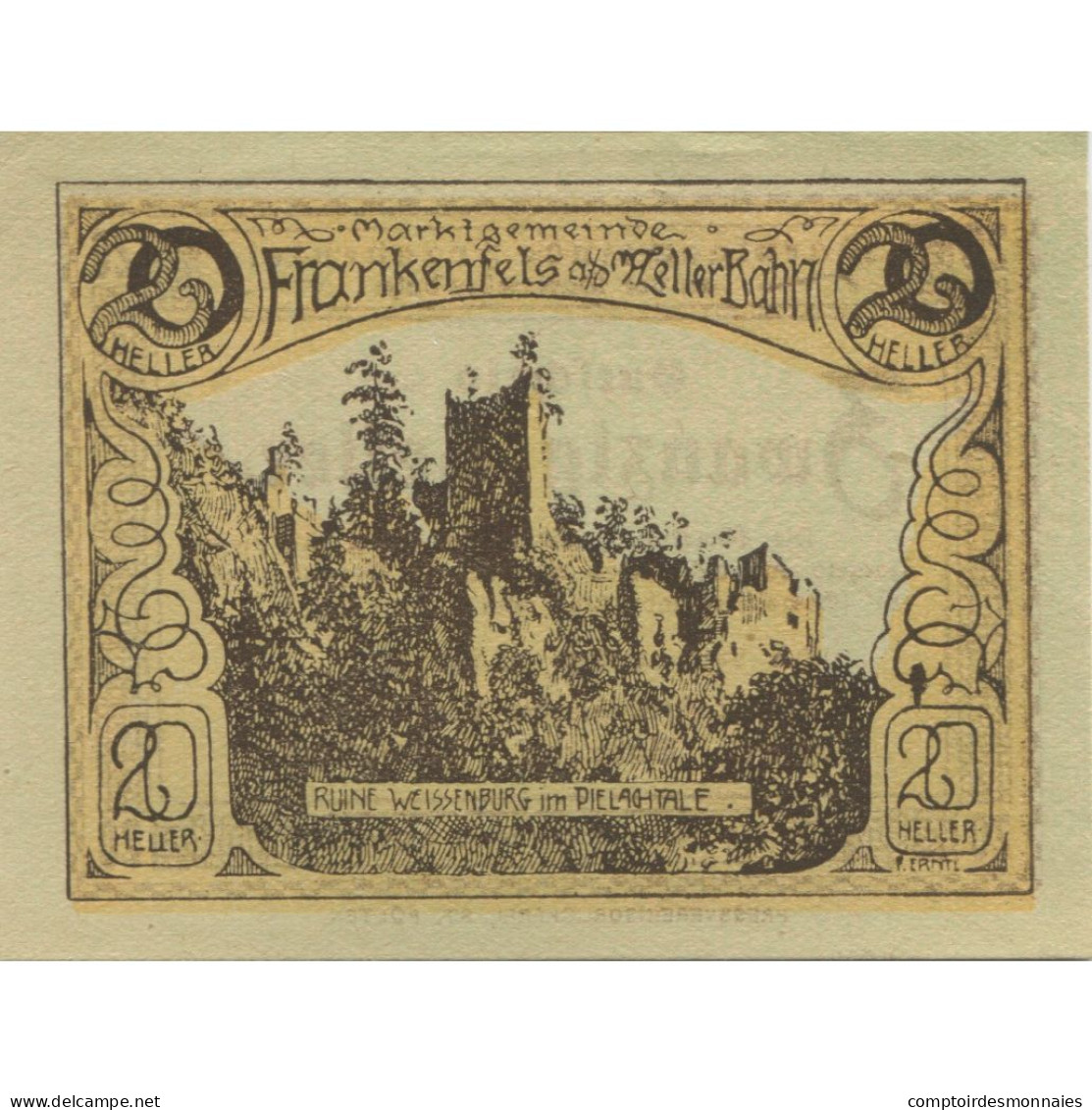 Billet, Autriche, Frankenfels, 20 Heller, Ruine 1920-12-31, SPL Mehl:FS 208a - Austria