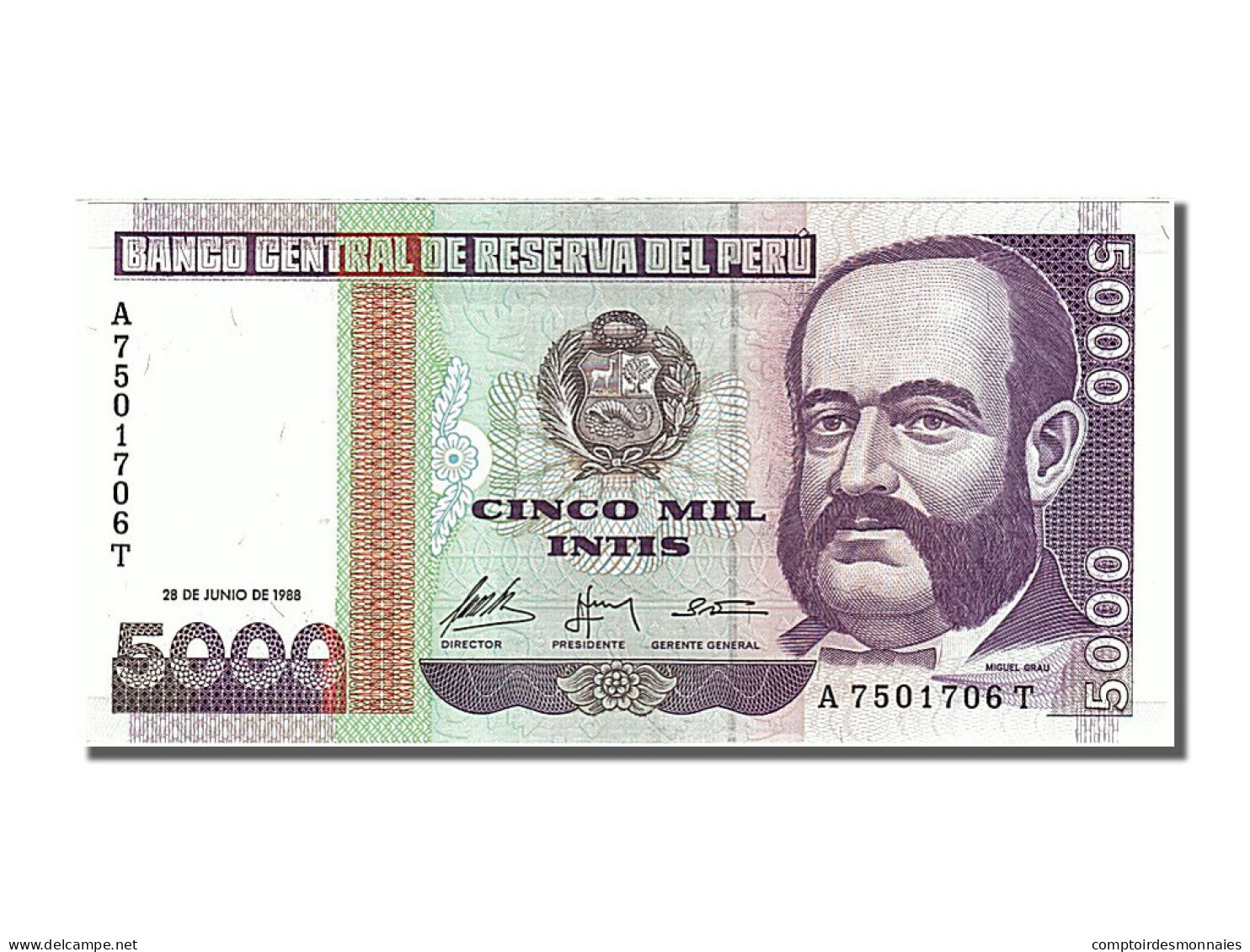 Billet, Pérou, 5000 Intis, 1988, 1988-06-28, NEUF - Pérou