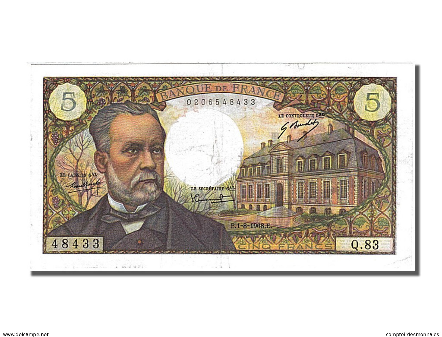 Billet, France, 5 Francs, 5 F 1966-1970 ''Pasteur'', 1968, 1968-08-01, SUP - 5 F 1966-1970 ''Pasteur''