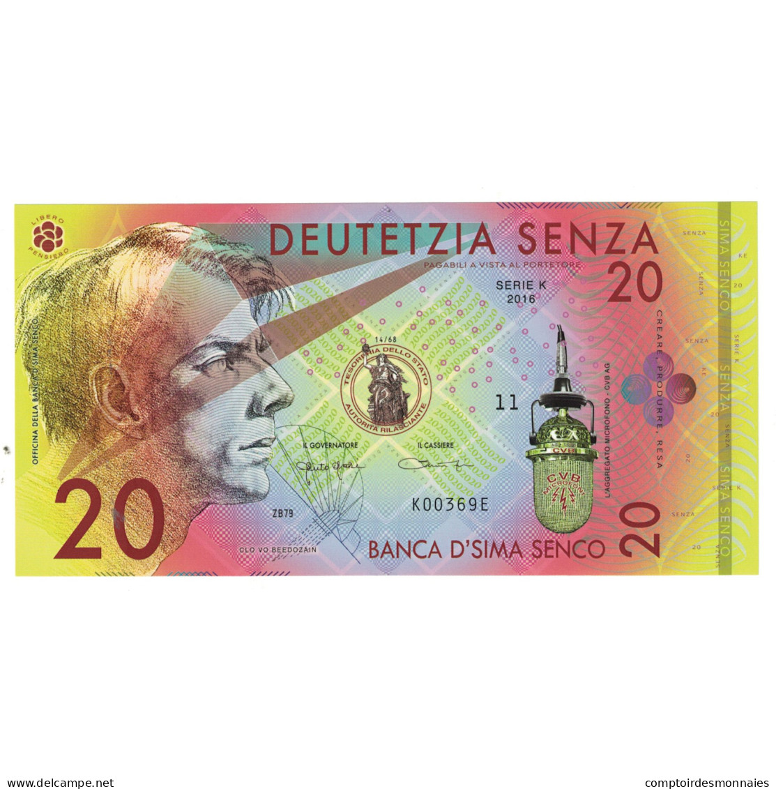 Billet, Italie, Billet Touristique, 2016, 20 SENZA, NEUF - [ 8] Fictifs & Specimens