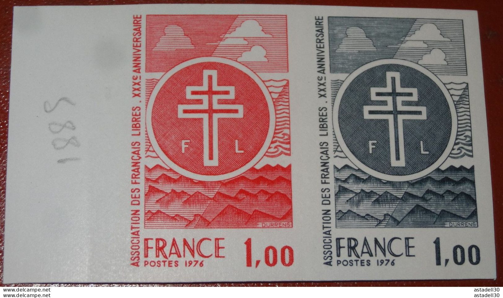 Essai De Couleur , Paire Association Des Francais Libres , 1976 , Neufs Sans Charniere** ........... CL1-11-8c - Color Proofs 1945-…