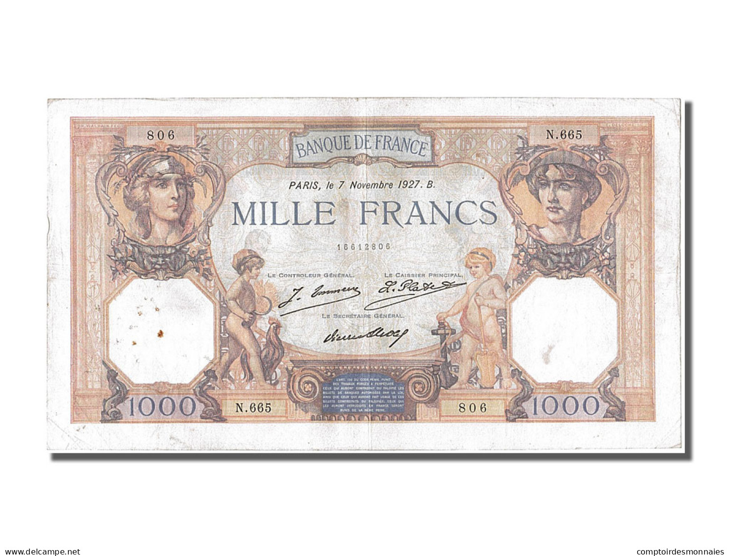 Billet, France, 1000 Francs, 1 000 F 1927-1940 ''Cérès Et Mercure'', 1927 - 1 000 F 1927-1940 ''Cérès Et Mercure''