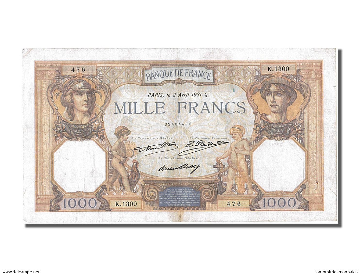 Billet, France, 1000 Francs, 1 000 F 1927-1940 ''Cérès Et Mercure'', 1931 - 1 000 F 1927-1940 ''Cérès Et Mercure''