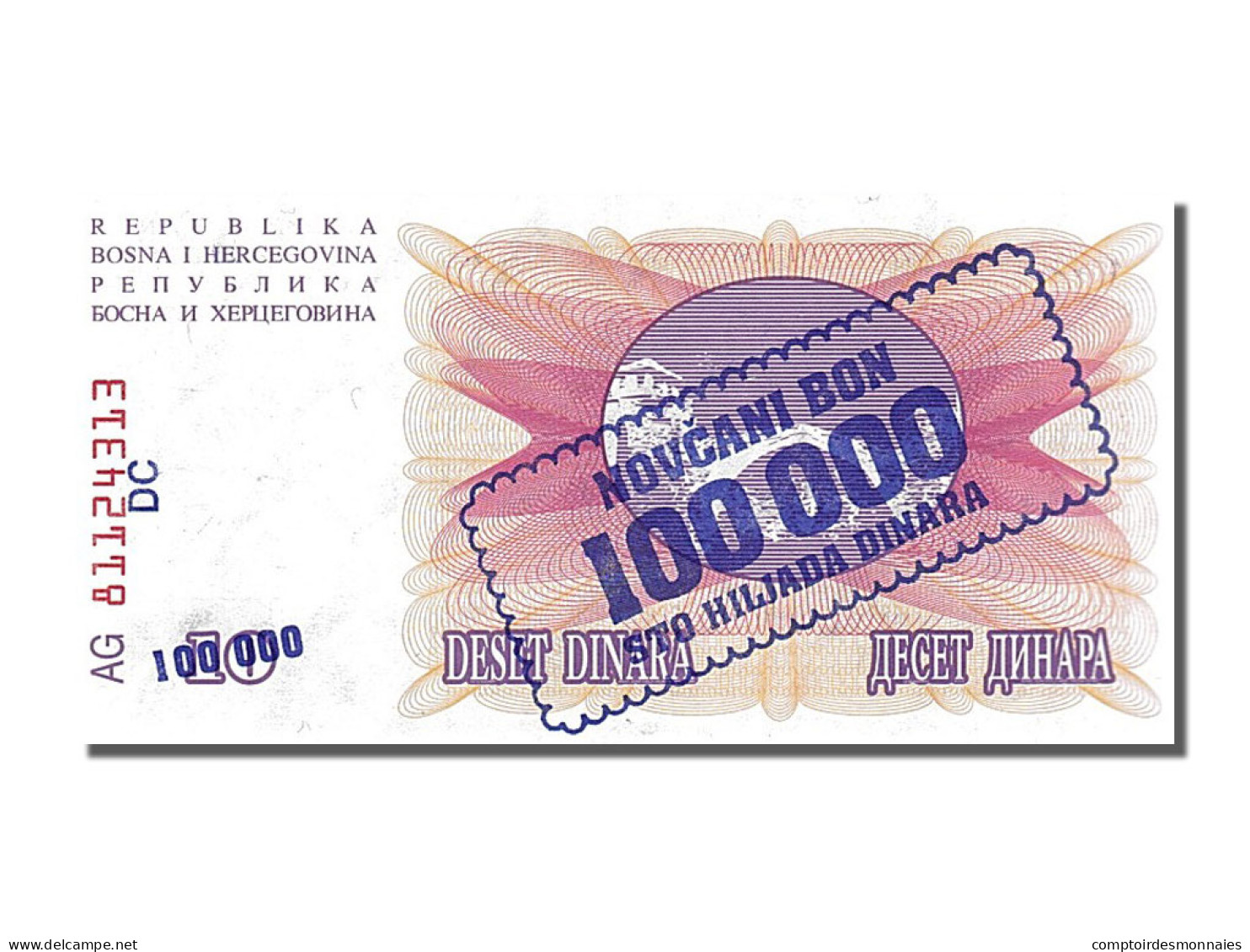 Billet, Bosnia - Herzegovina, 100,000 Dinara, 1992, 1992-07-01, NEUF - Bosnië En Herzegovina