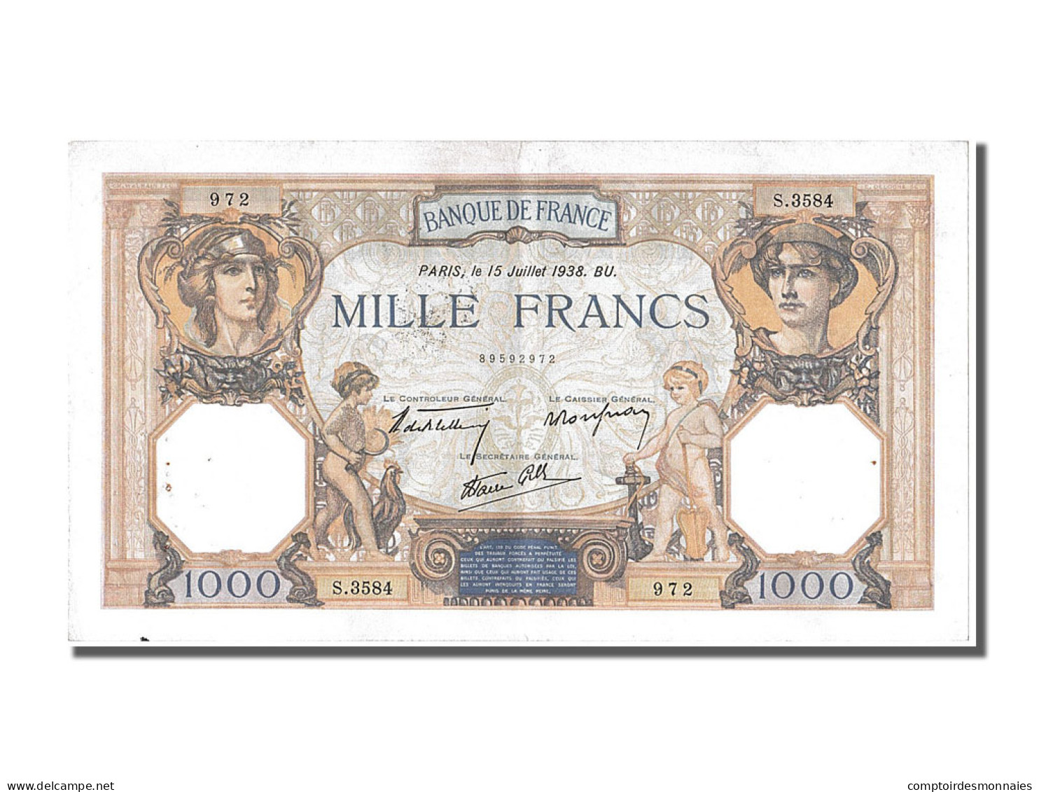 Billet, France, 500 Francs, 1 000 F 1927-1940 ''Cérès Et Mercure'', 1938 - 1 000 F 1927-1940 ''Cérès Et Mercure''