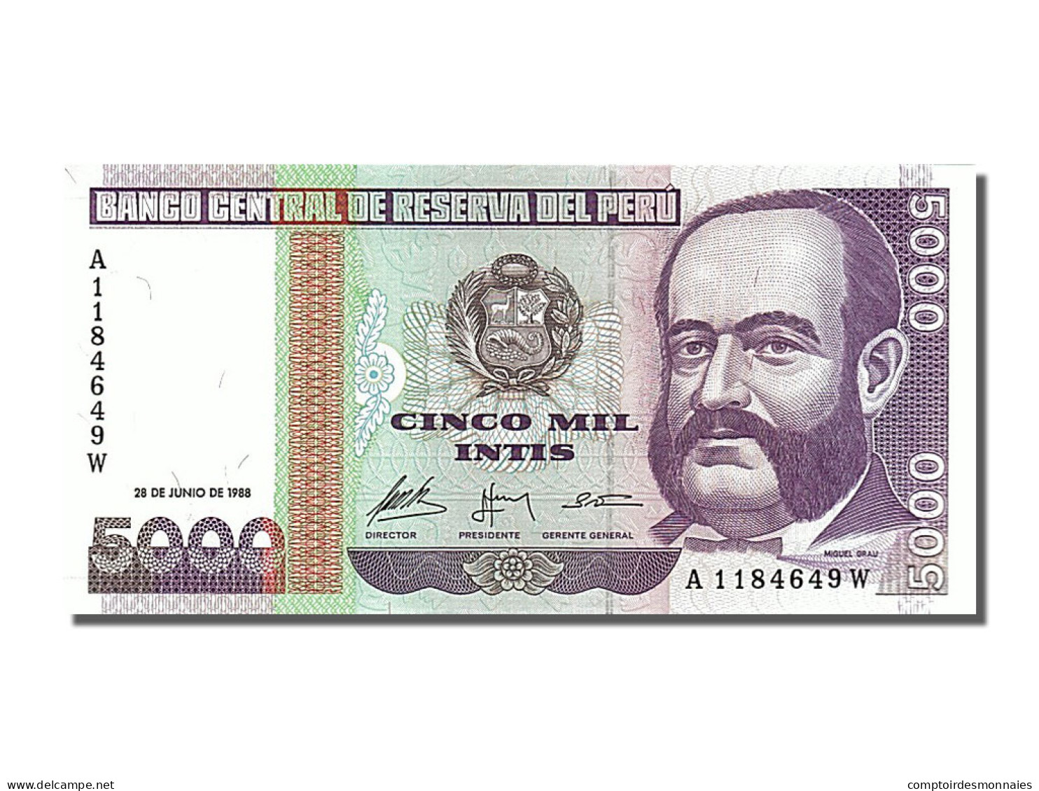 Billet, Pérou, 5000 Intis, 1988, 1988-06-28, NEUF - Perú