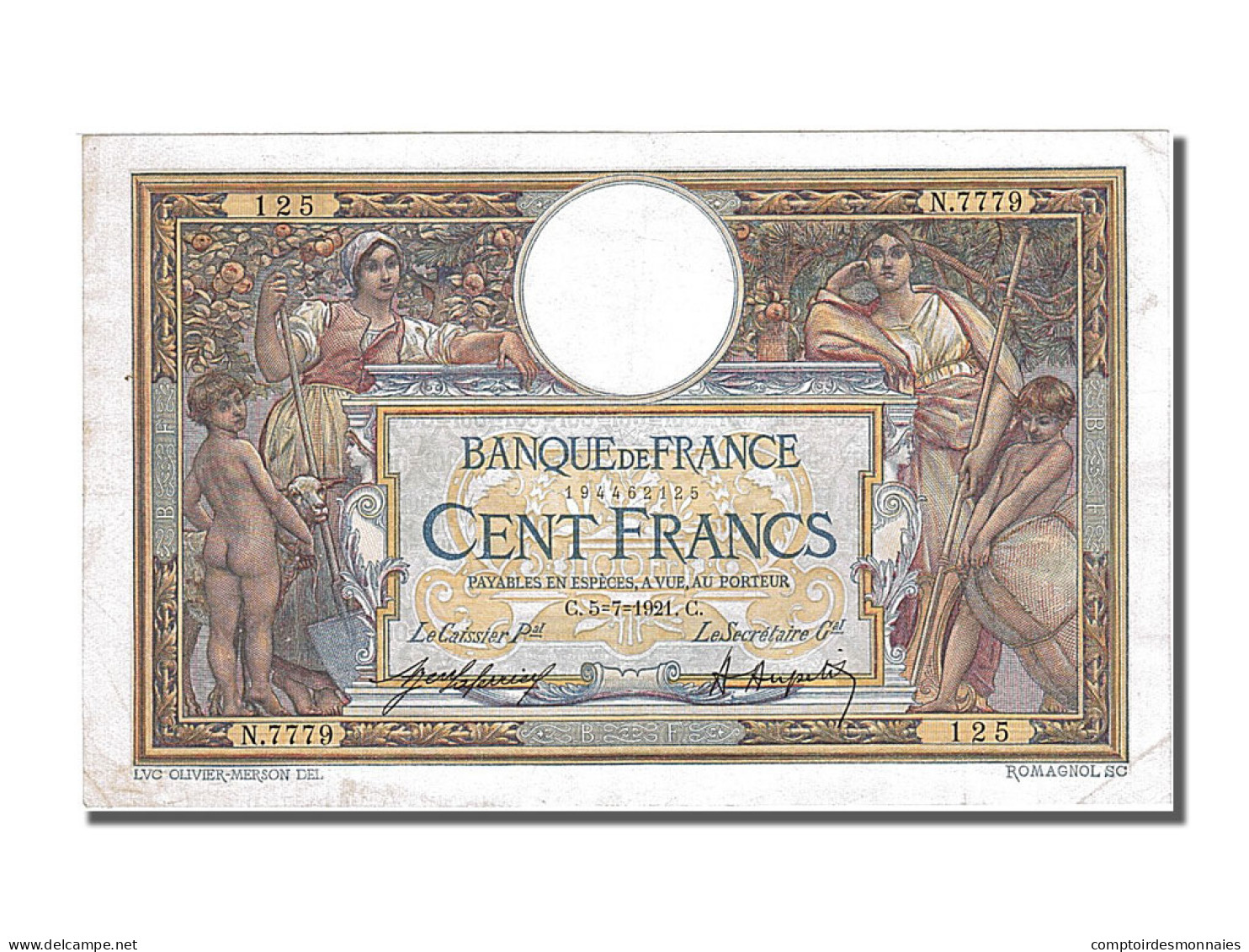 Billet, France, 100 Francs, 100 F 1908-1939 ''Luc Olivier Merson'', 1921 - 100 F 1908-1939 ''Luc Olivier Merson''