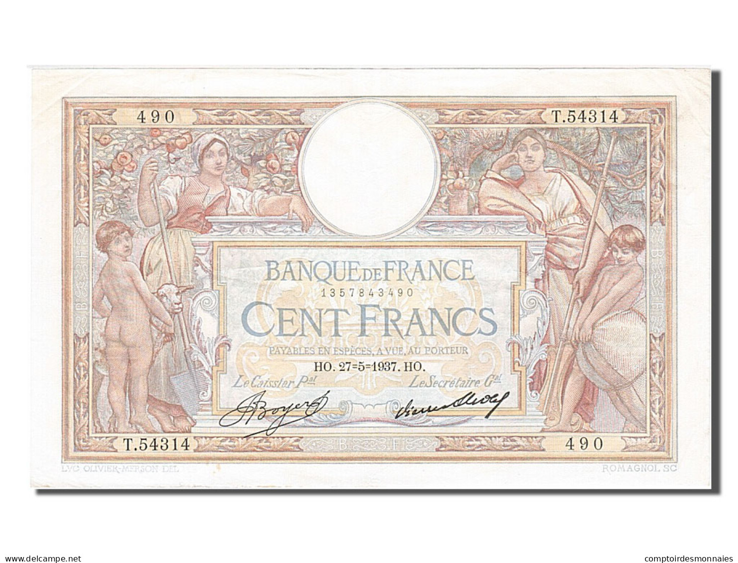 Billet, France, 100 Francs, 100 F 1908-1939 ''Luc Olivier Merson'', 1937 - 100 F 1908-1939 ''Luc Olivier Merson''