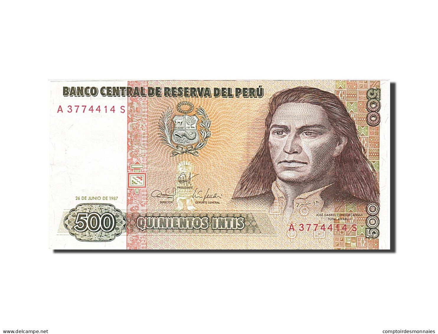 Billet, Pérou, 500 Intis, 1987, 1987-06-26, KM:134b, SUP - Perú