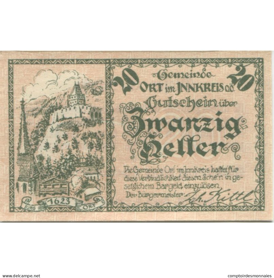 Billet, Autriche, Ort, 20 Heller, Château, 1920, 1920-12-31, SPL, Mehl:FS 711a - Austria