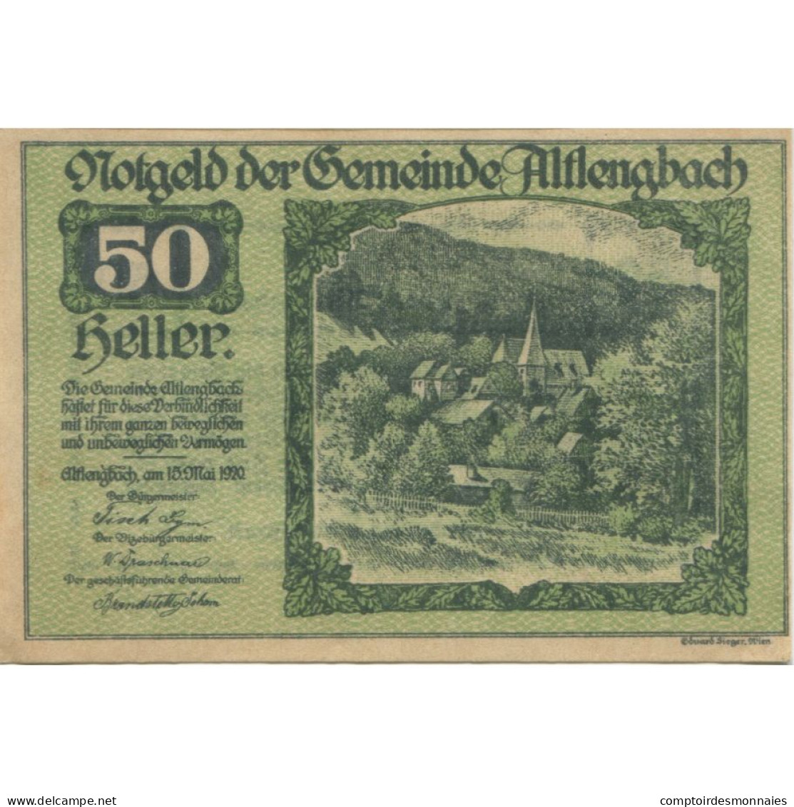 Billet, Autriche, Altlengbach, 50 Heller, Paysage 1920-12-31, SPL Mehl:FS 33a - Austria