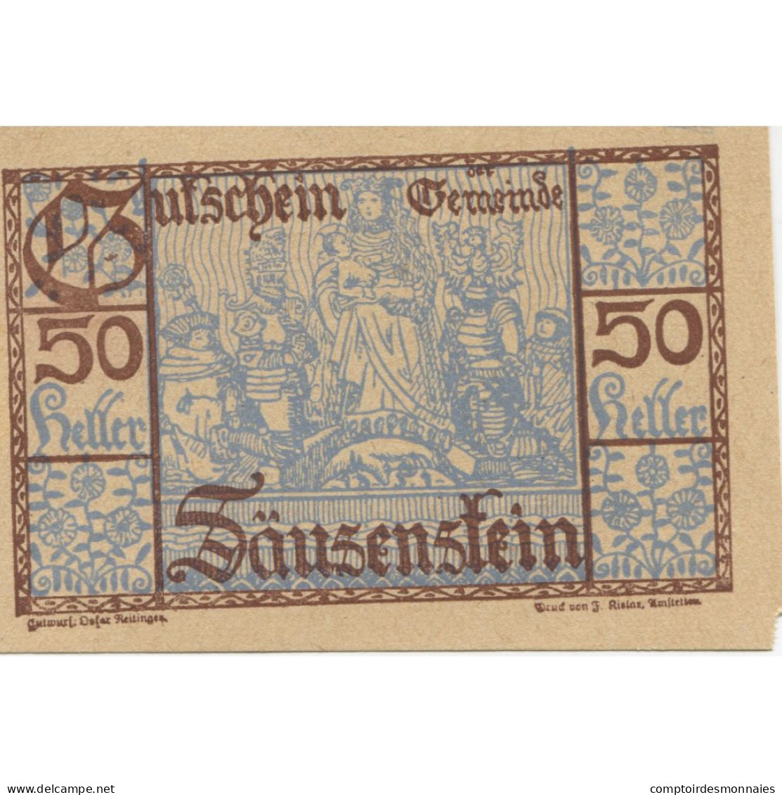 Billet, Autriche, Säusenstein, 50 Heller, Personnage 1920-12-30, SPLMehl:FS 950a - Austria